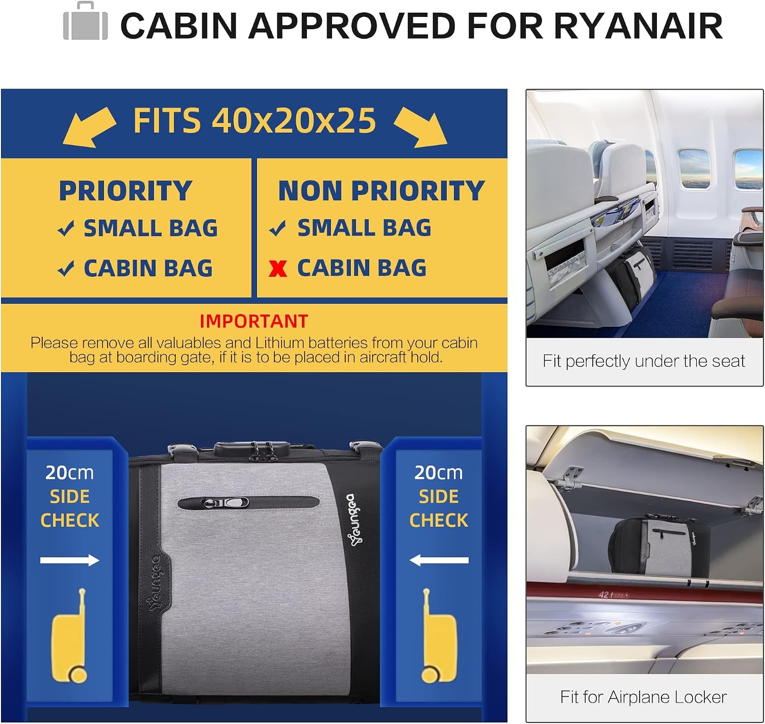 Thumbnail 4 de YOUNGOA Mochila Cabina Avión 20L con Compartimento Pórtatil ✈