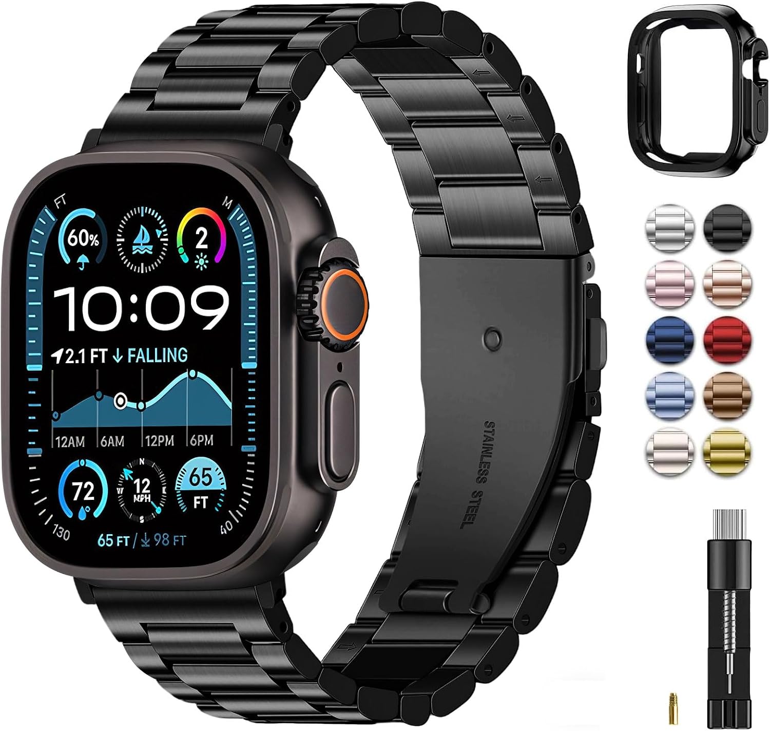 Detalle de Fullmosa Metal Strap for Apple Watch Ultra 3/2/1 49mm with TPU Case — Stainless Steel Replacement Band