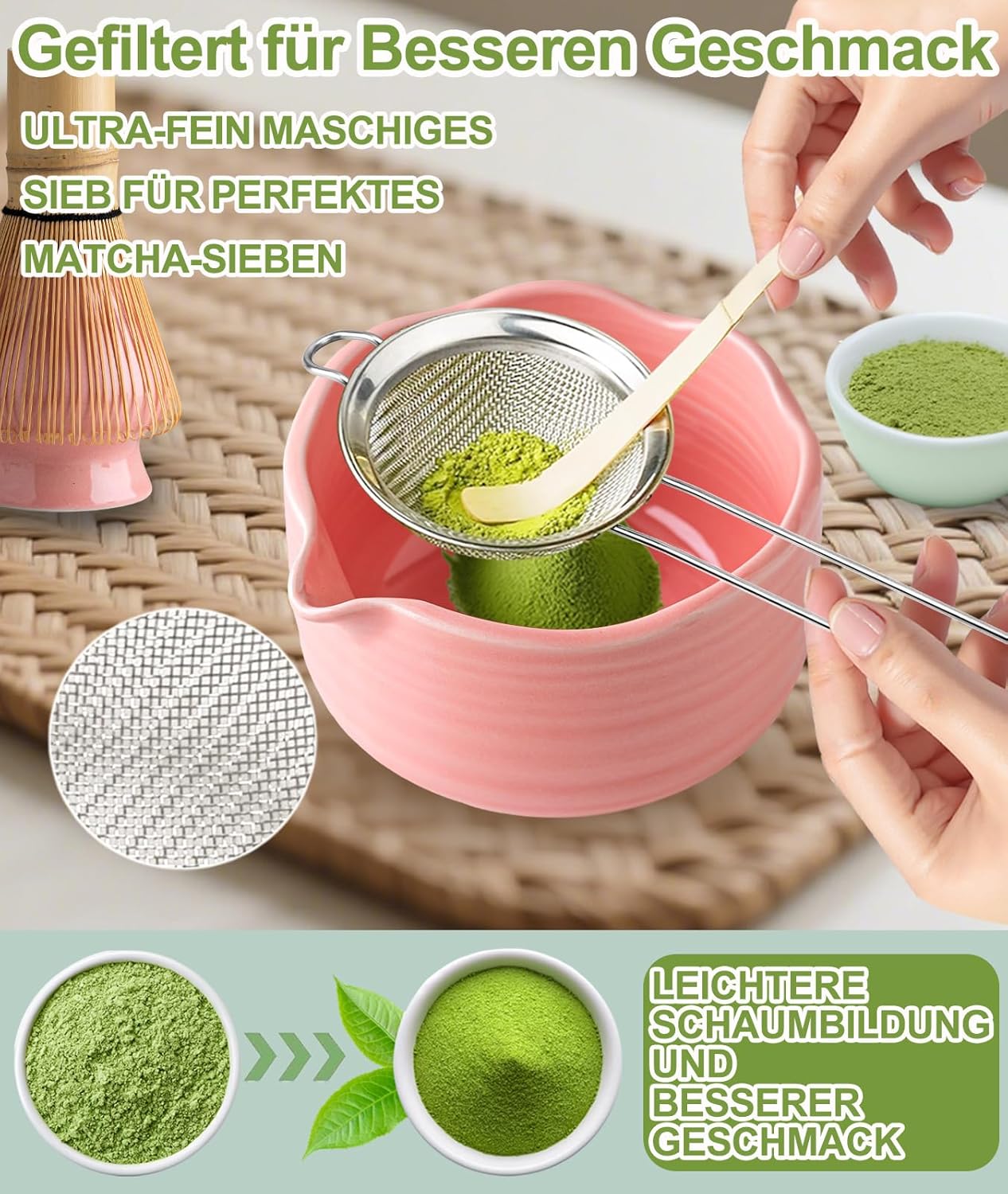Thumbnail 2 de JBER Matcha Besen Set Pink 7-teilig – Keramikschale, Bambusbesen und Zubehör