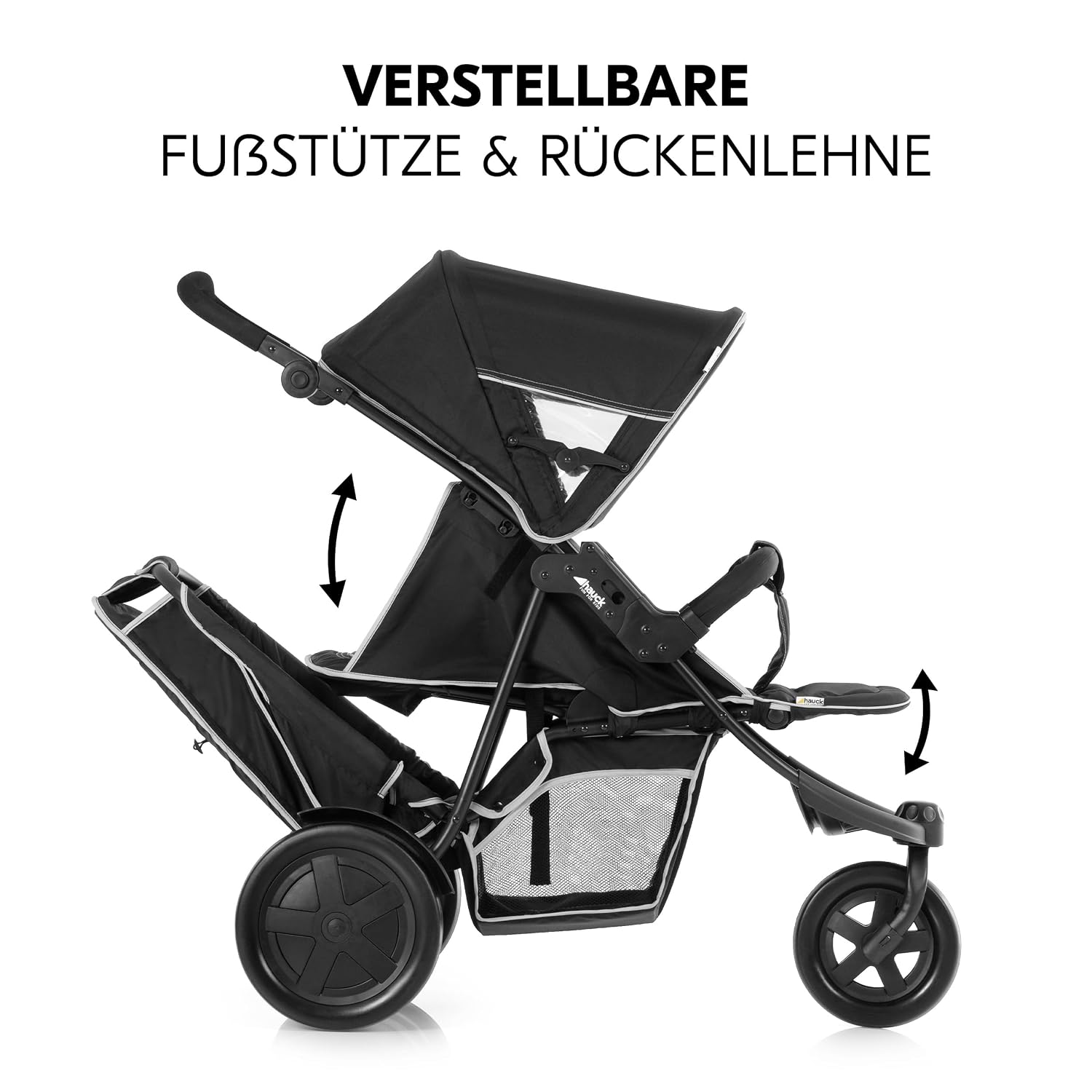 Detalle de hauck Dreirad Geschwisterbuggy Freerider Black –-zweifach flexibel für Baby ab Geburt und Kleinkind bis ca. 3 Jahre