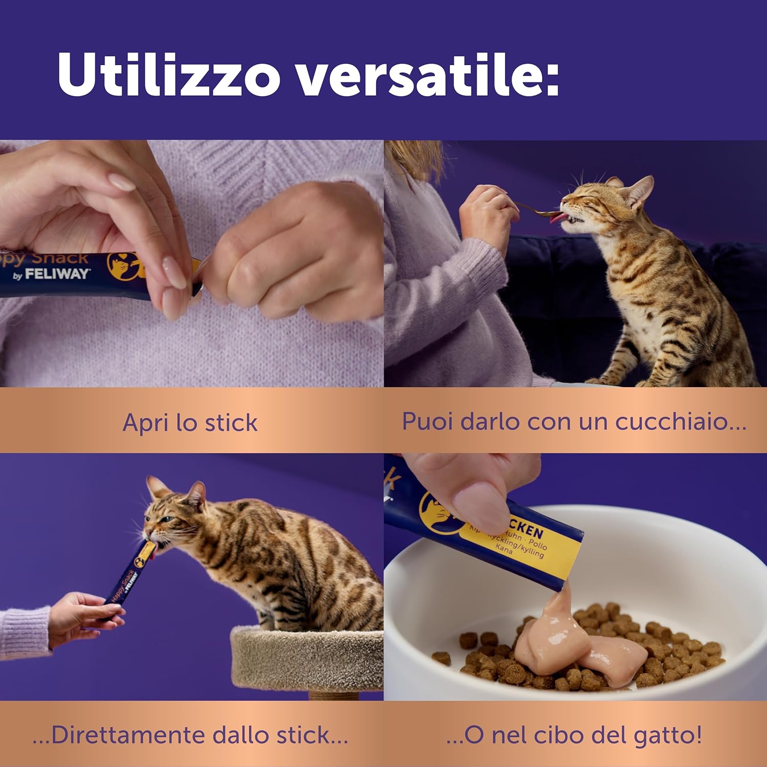Detalle de Happy Snack by FELIWAY – Snack calmante cremoso al pollo per gatti, confezione da 24 stick