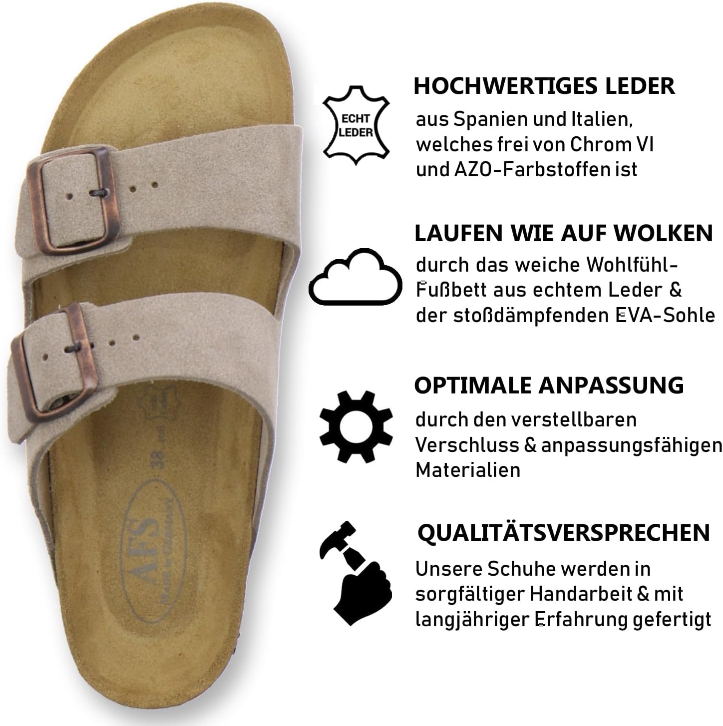 Thumbnail 1 de AFS-Schuhe 2100: modische Damen-Pantoletten aus echtem Leder mit verstellbarer Schnalle