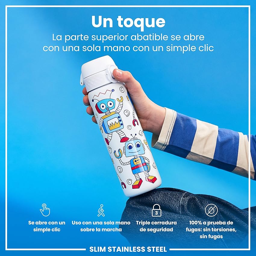Detalle de ion8 Botella Agua Inox 600 ml, ligera y a prueba de fugas 🚰