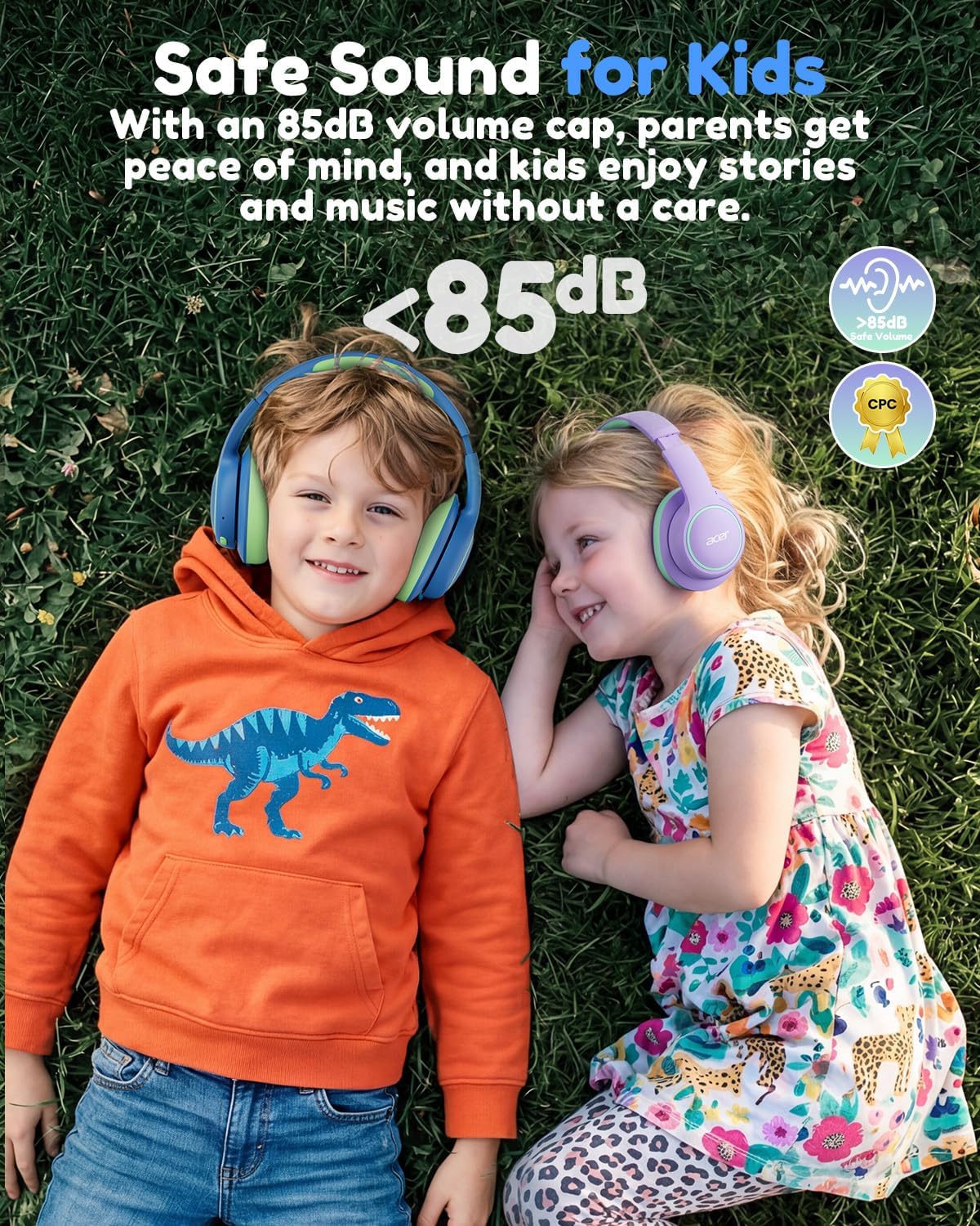 Detalle de Acer OHR702 Kids’ Wireless Over-Ear Headphones, 85 dB Limit, Bluetooth 6.0