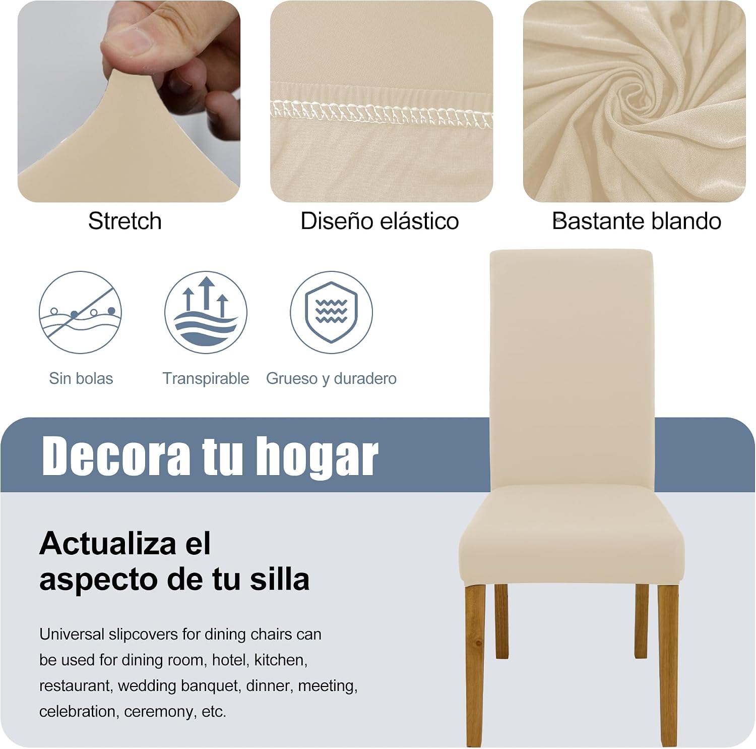 Detalle 1 de SUKAIKEQA fundas elásticas para sillas 4 pzas Beige