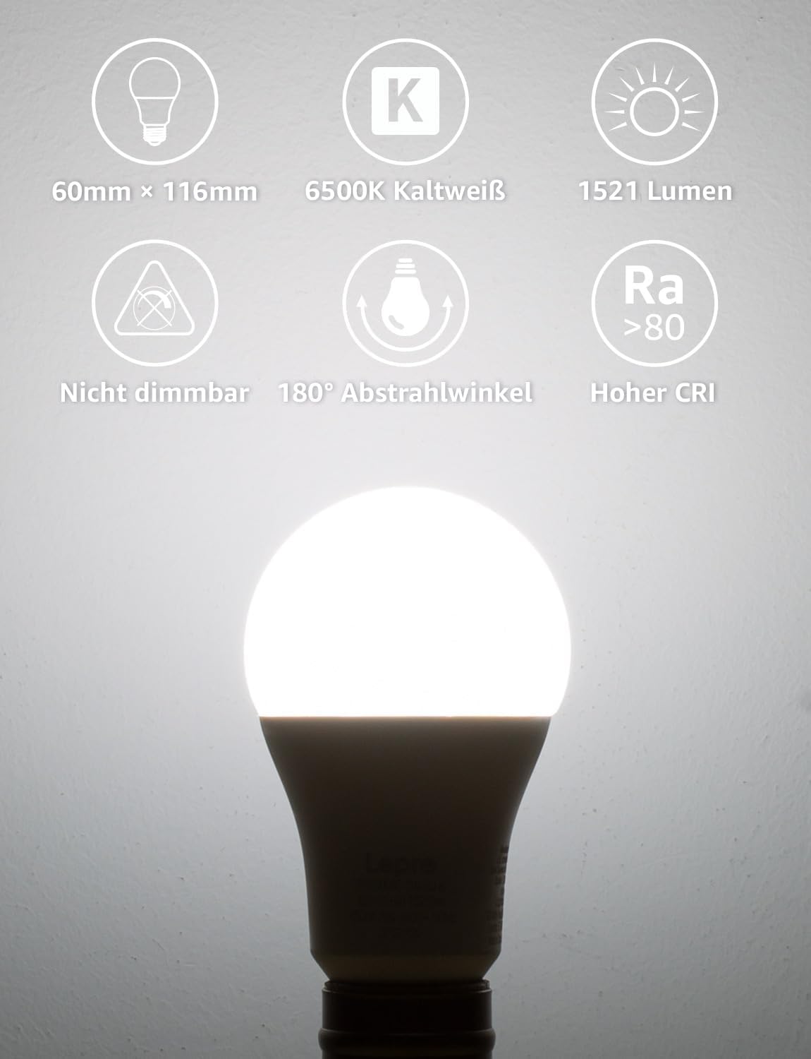 Detalle 2 de Lepro 13W E27 LED Glühbirne kaltweiß (6500K) – 1521 lm, 180° Abstrahlwinkel, 6er-Pack