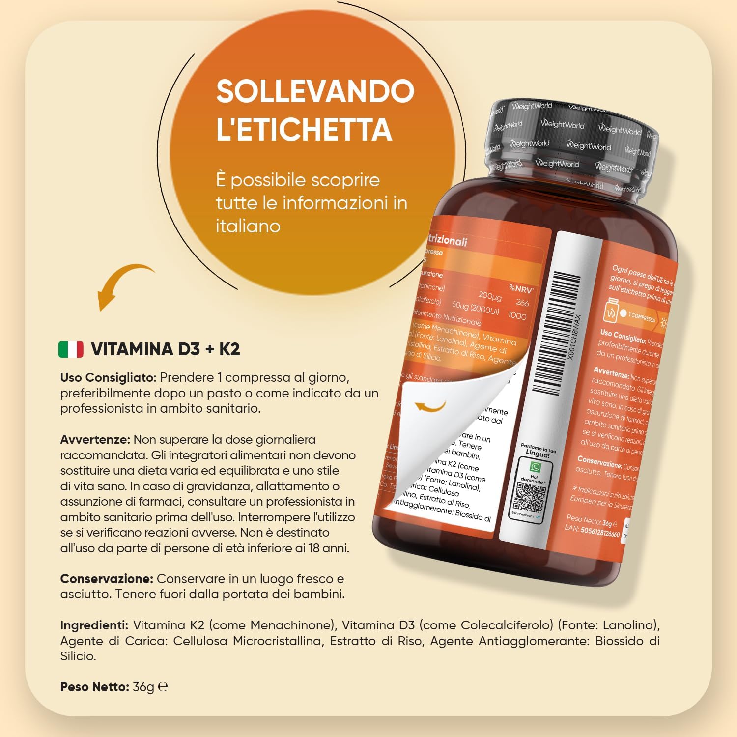 Thumbnail 5 de Vitamina D3 + K2 WeightWorld: 1 compressa al giorno, 365 compresse, 2000 UI D3 e MK-7 200 μg per un anno di supporto osseo