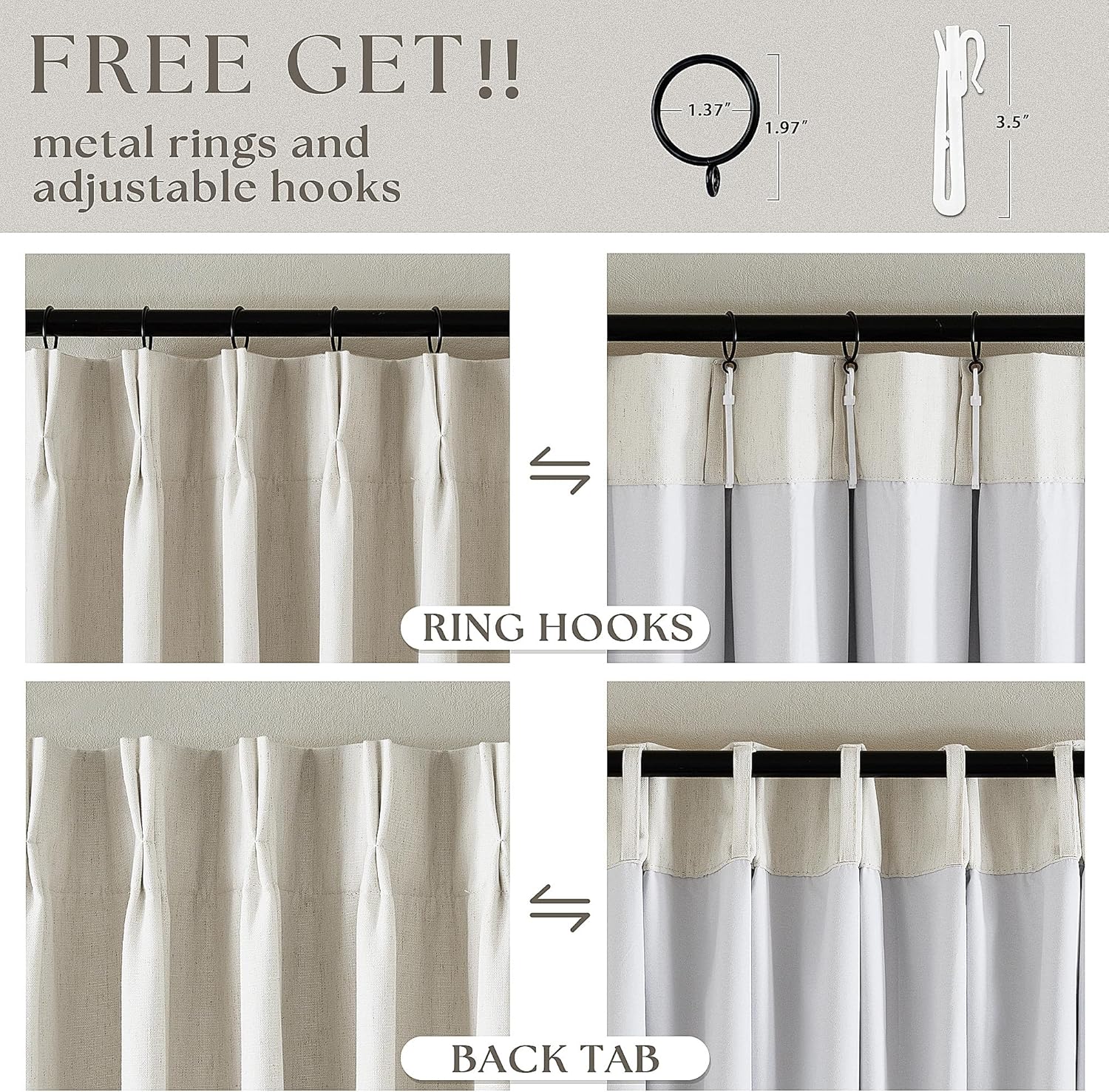 Thumbnail 4 de Natural Linen Blackout Curtain Panel with Pinch Pleat — 96" L x 60" W (One Panel)