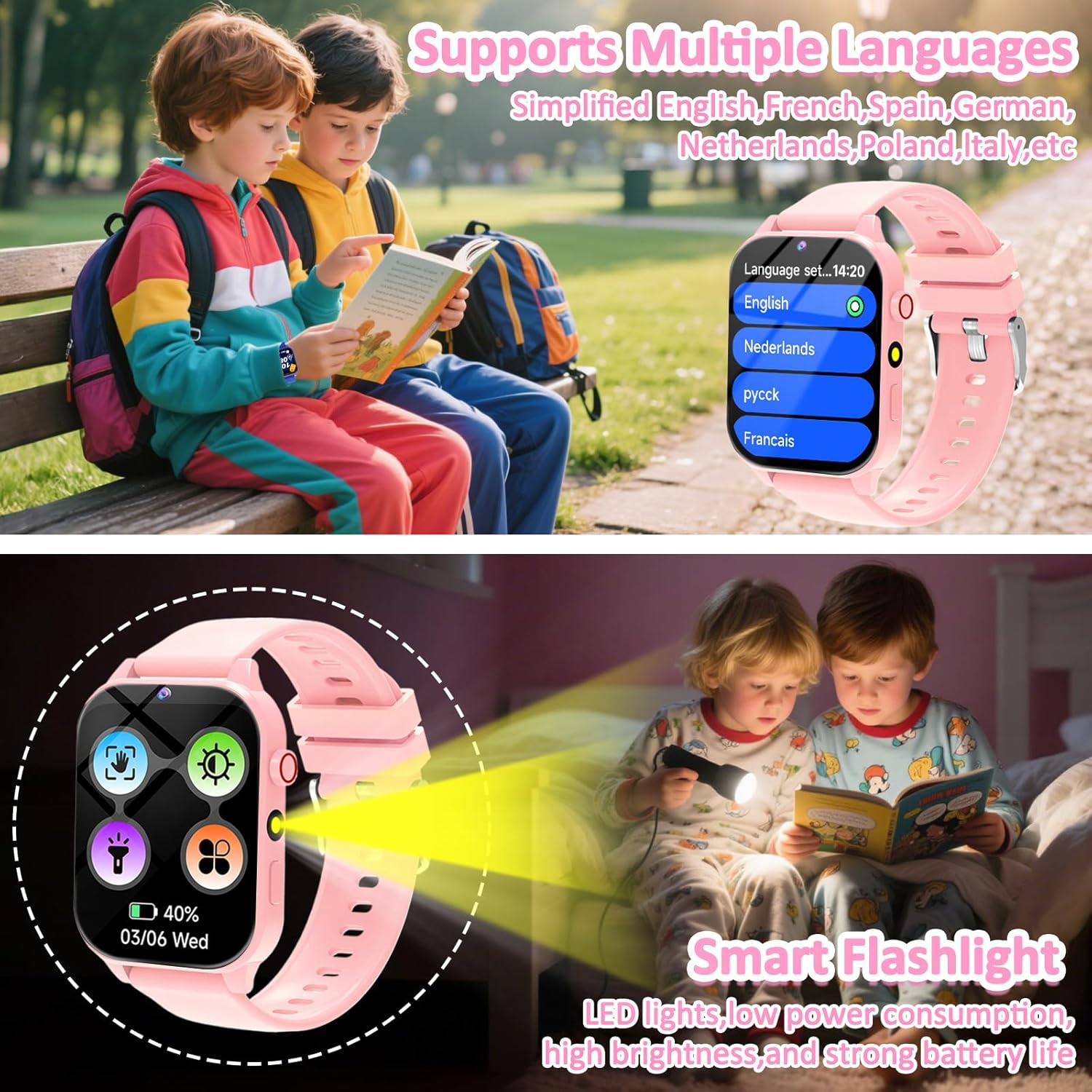 Thumbnail 4 de kaacly Kids Smart Watch for Girls & Boys (Pink) with DIY Face, Steps, Sleep Monitoring and Games