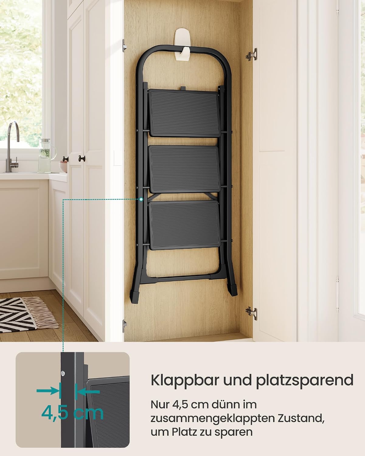 Thumbnail 3 de SONGMICS Trittleiter 3 Stufen GSL003BZ01, Klapptritt in Schwarz