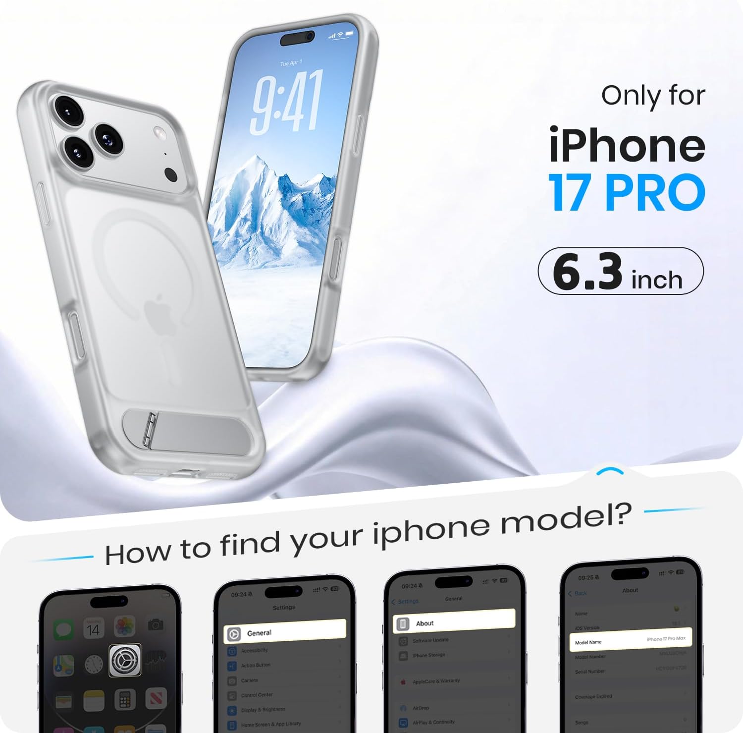 Detalle 2 de Hoerrye Magnetic for iPhone 17 Pro Case with MagSafe compatibility and built-in stand