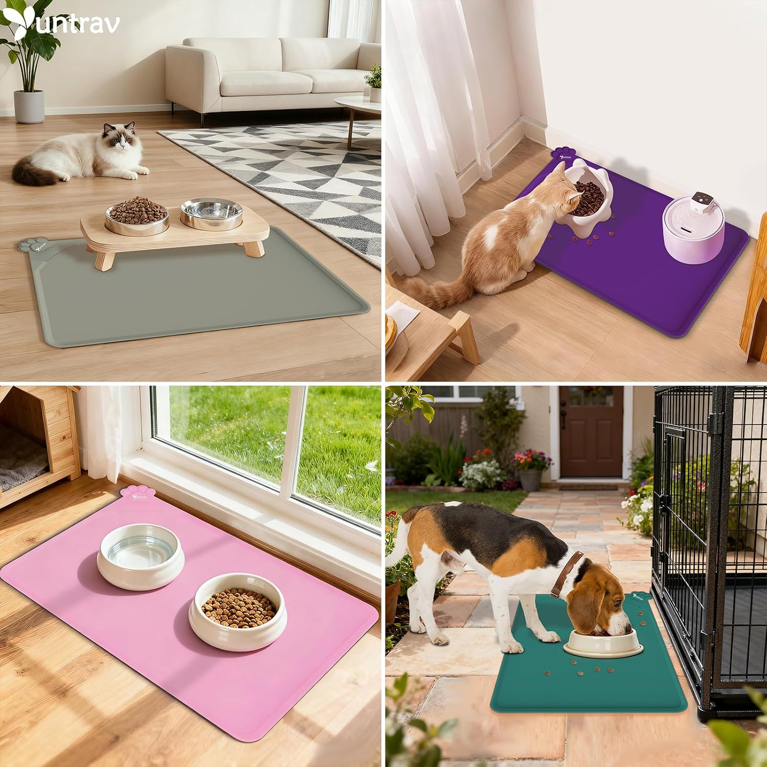 Thumbnail 3 de Silicone Waterproof Dog Cat Feeding Mat with High Lips 48 x 30cm – Non-Slip Bari-Style Spill-Proof Mat (Beige)