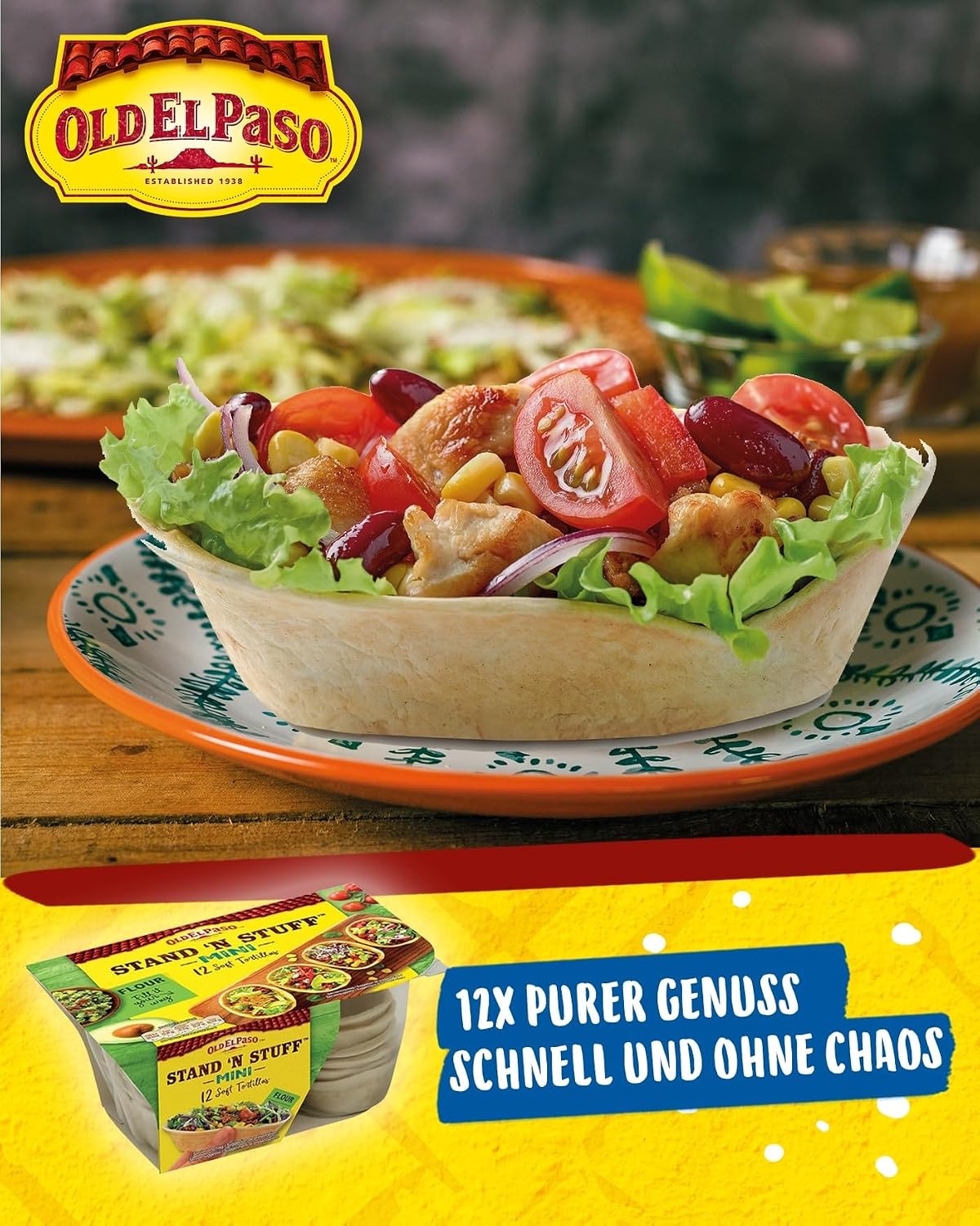 Detalle de Old El Paso Mini Stand'n Stuff Soft Tortilla Schalen aus Weizen – Packung mit 3 x 149 g (12 Stück)