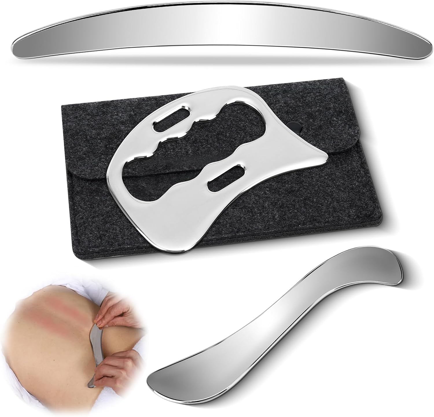 Detalle de 3pz Gua Sha Acciaio Inossidabile 3 pezzi
