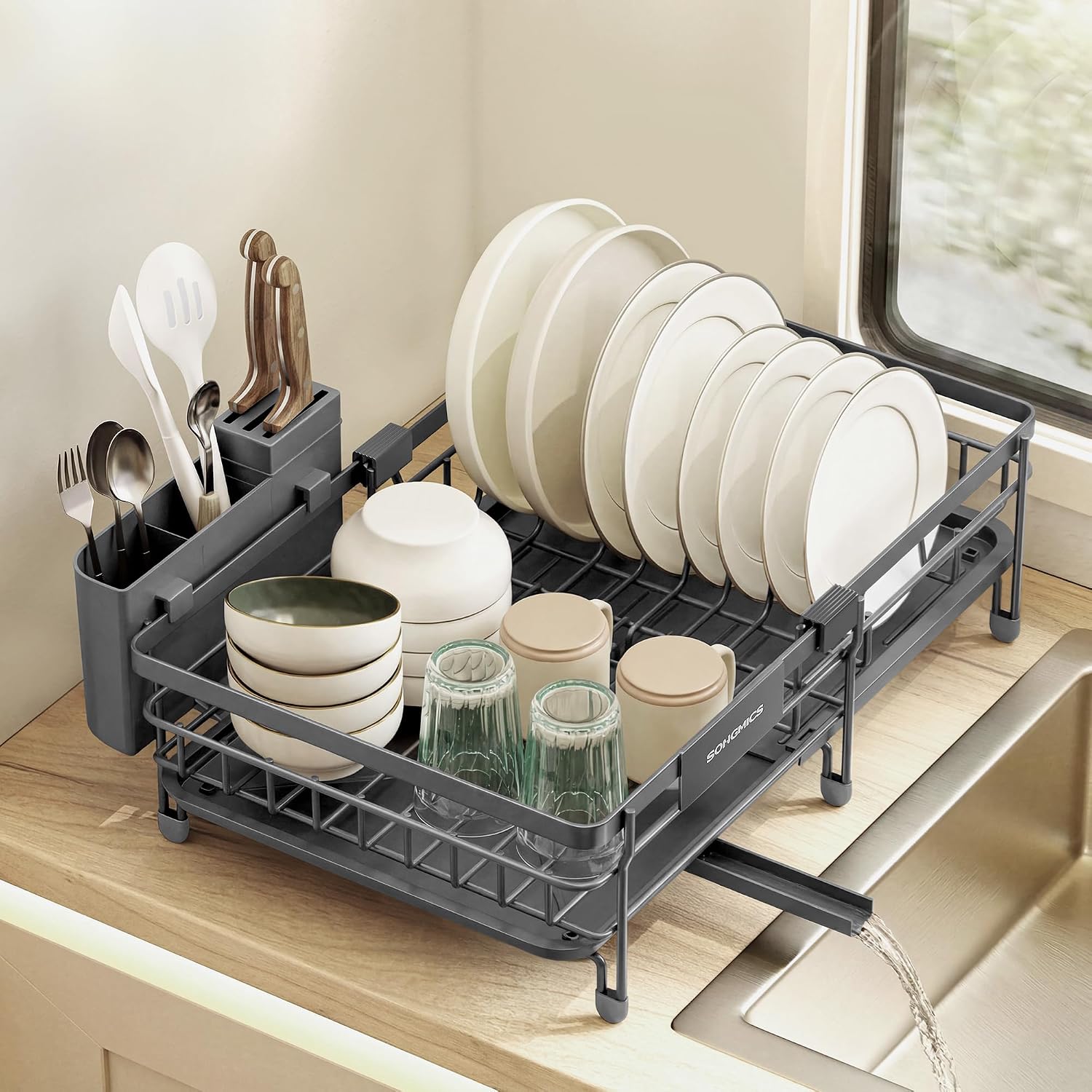 Detalle de SONGMICS UKCS556GT01 PATALLA Expandable Dish Drying Rack with Drainboard