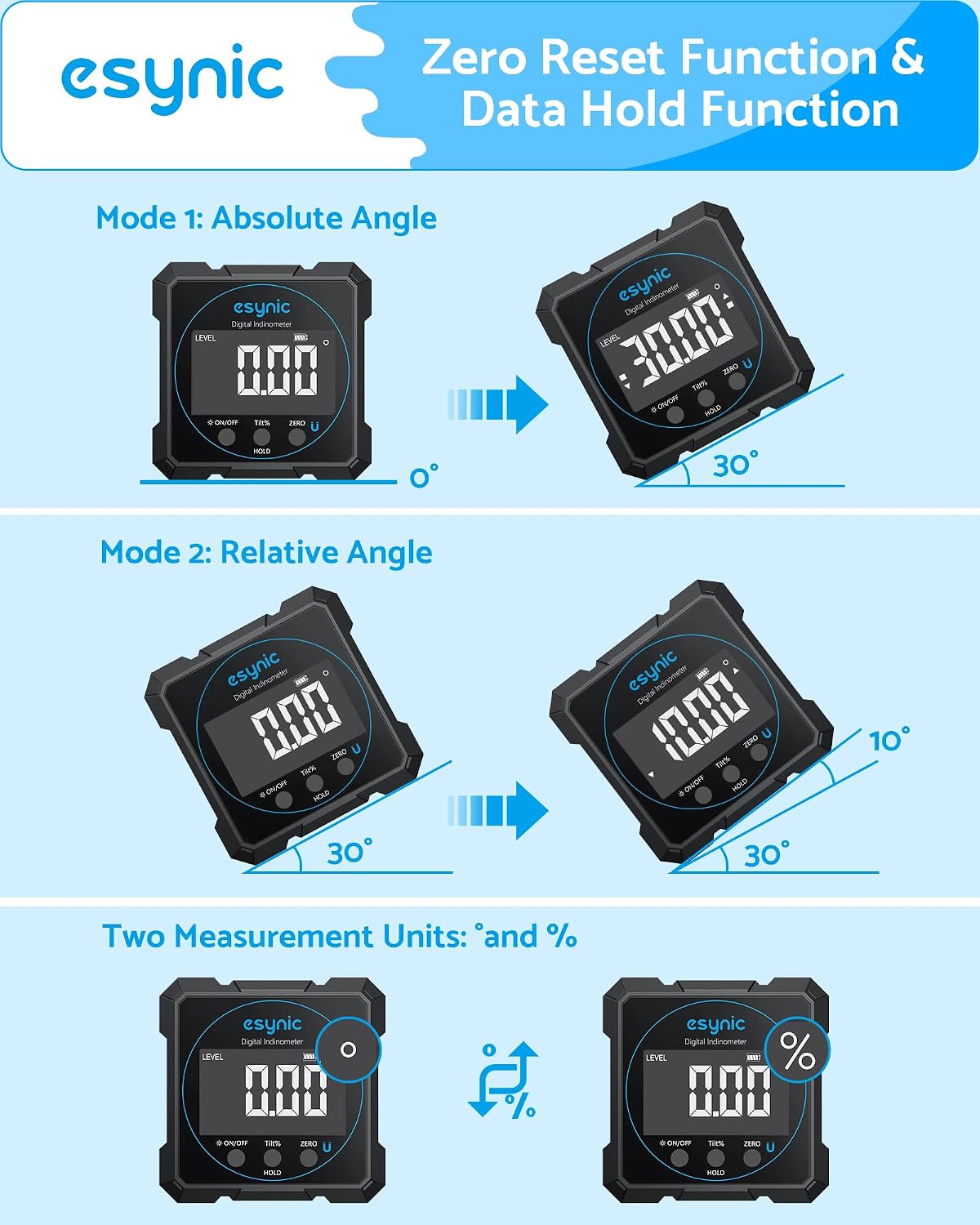 Thumbnail 6 de eSynic 5342S Digital Angle Finder with Dual Lasers, USB-C and 4-Side Magnets