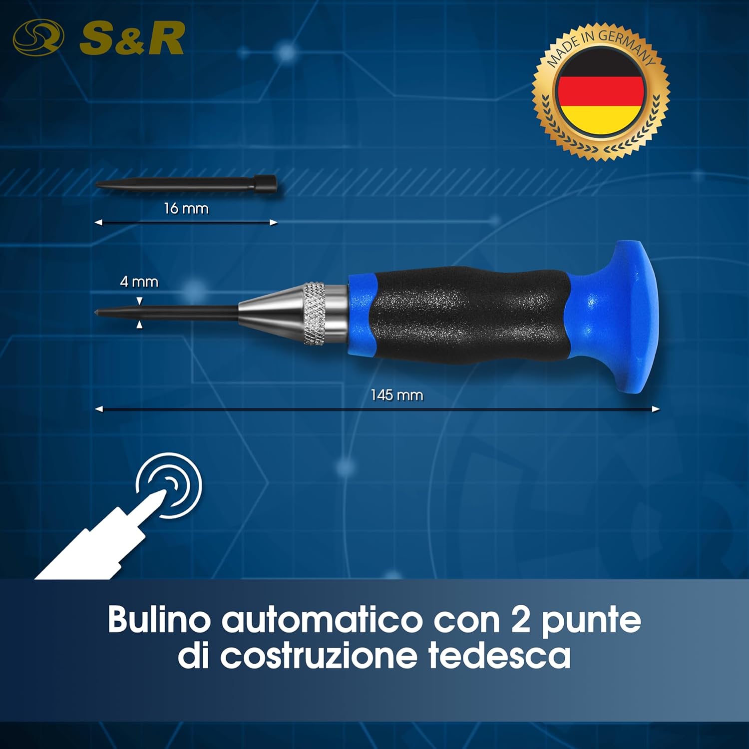 Thumbnail 1 de Bulino Automatico S&R Centrale Professionale Regolabile 60-130 N per Metallo, Legno e Materiali Duri – con Punta di Ricambio (Made in Germany)