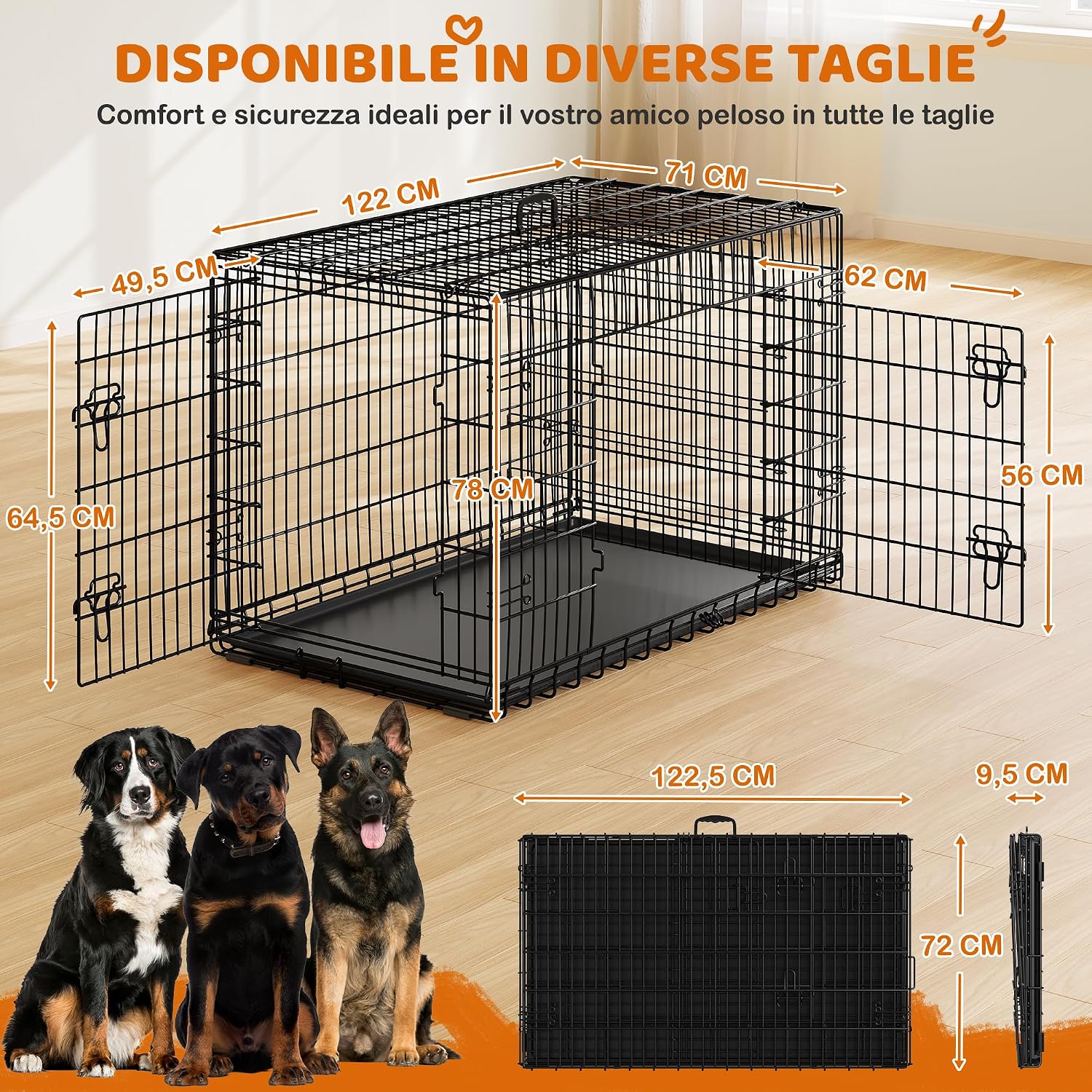 Detalle 2 de Yaheetech Gabbia Pieghevole 122,5×73×80 cm Nero