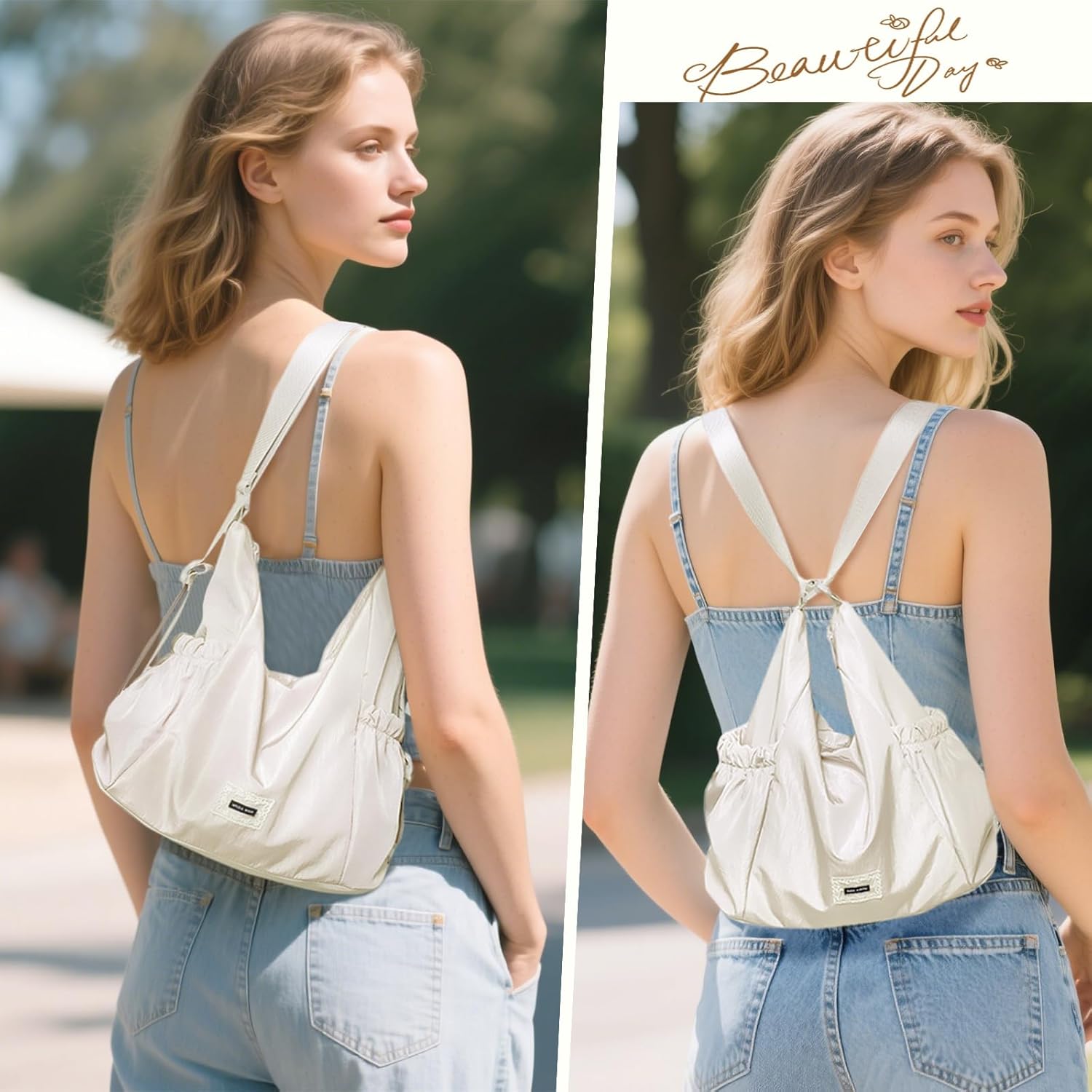Detalle 2 de Mabecol Borsa Donna Zaino 2 in 1 Beige: tote trasformabile in zaino per università, lavoro e shopping