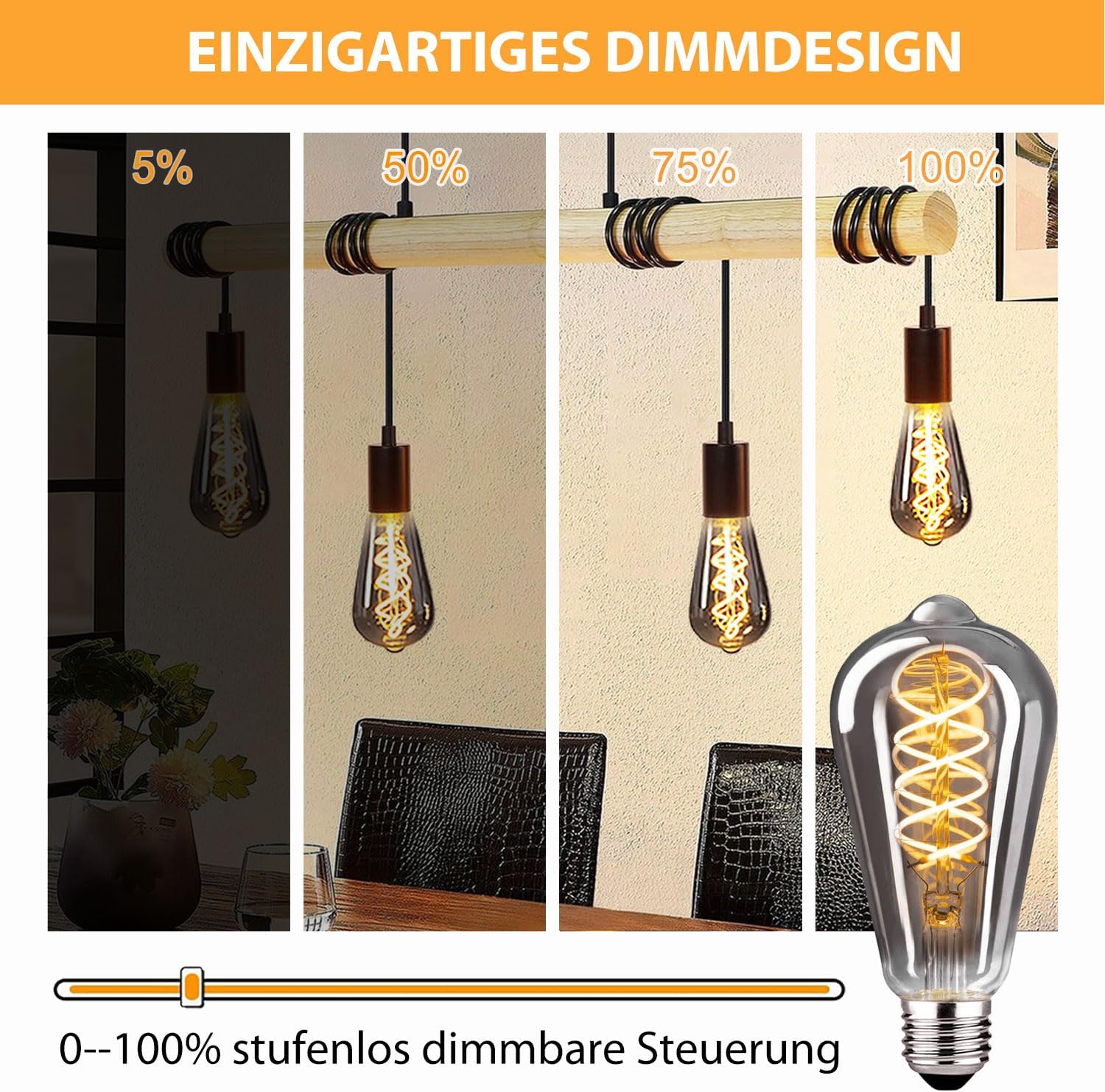 Thumbnail 1 de HUSTUNG Edison Vintage Glühbirne E27 LED 4W Dimmbar ST64 – Rauchgraues Glas, Warmweiß 2400K, 2 Stück