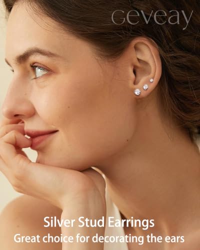 Thumbnail 1 de Geveay Silver Earring for Women: Hypoallergenic Sterling Silver Stud with Cubic Zirconia