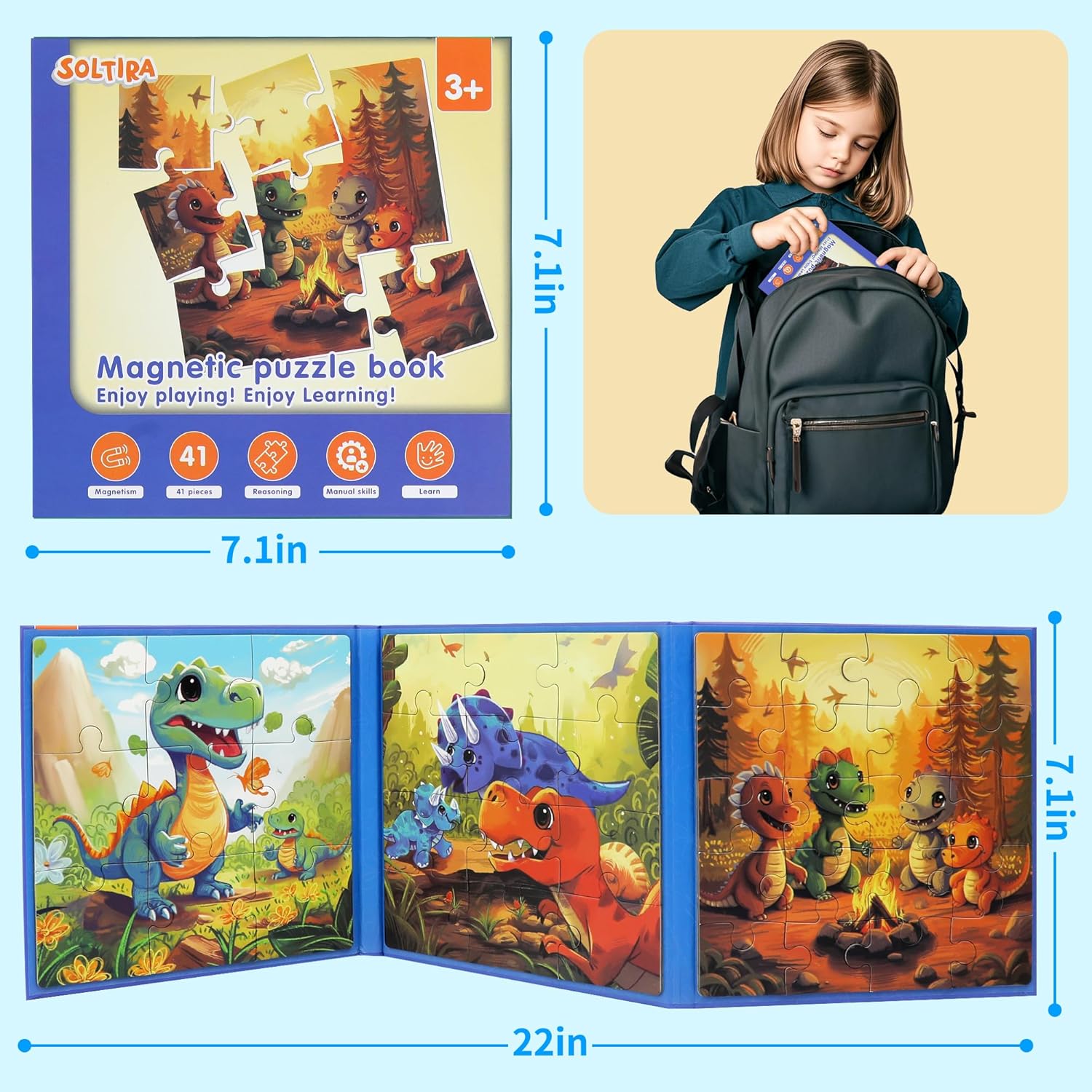 Thumbnail 2 de 3 Set Magnetic Puzzles for Kids (Ages 3–5) – Animal & Story Travel Jigsaw Set