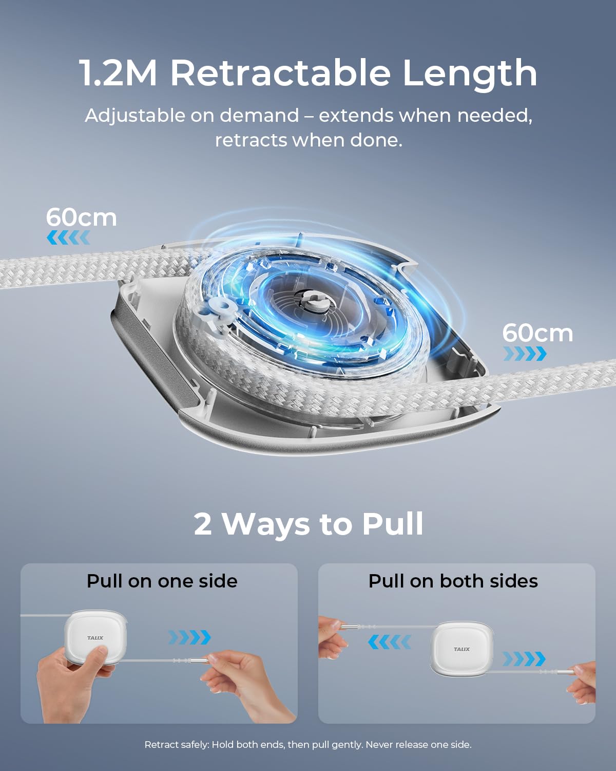 Thumbnail 2 de TALIX 240W Retractable USB-C Cable — PD 3.2, E-Marker, 480Mbps Data, Anti-Tangle