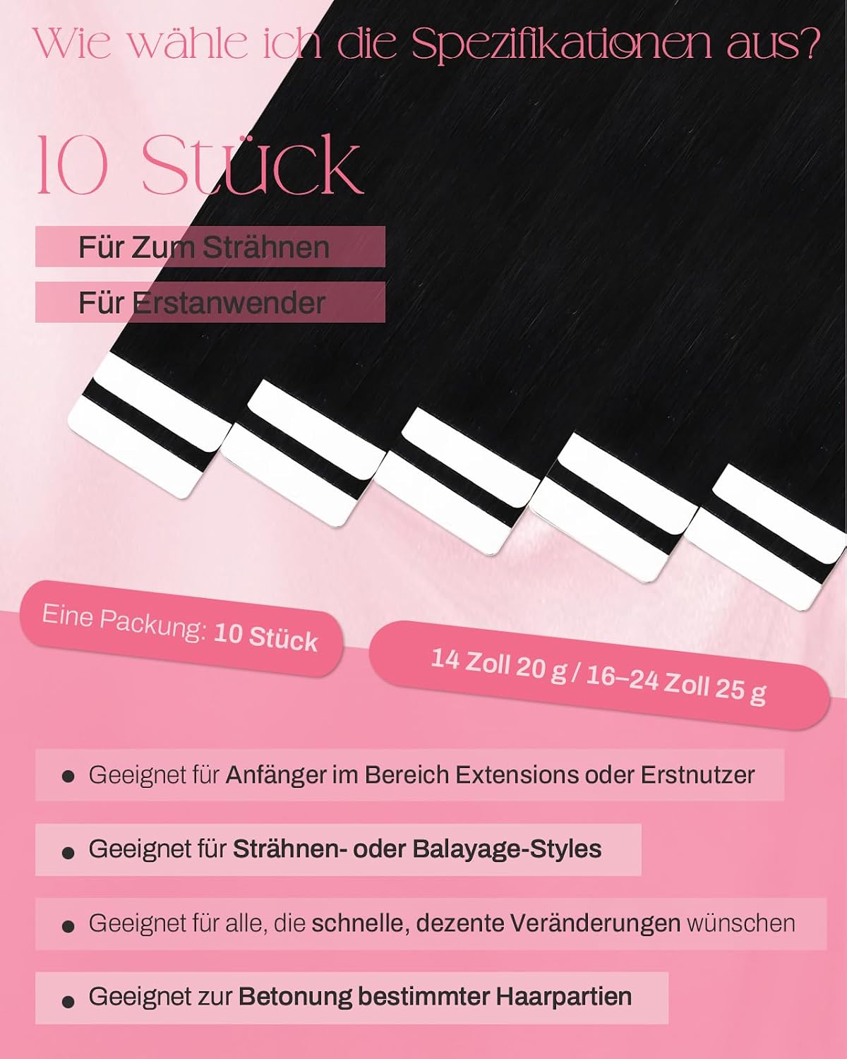 Detalle 2 de Moresoo Tape Extensions Echthaar – 10 Stück, 50 cm, nahtloses Echthaar-Volumenpaket