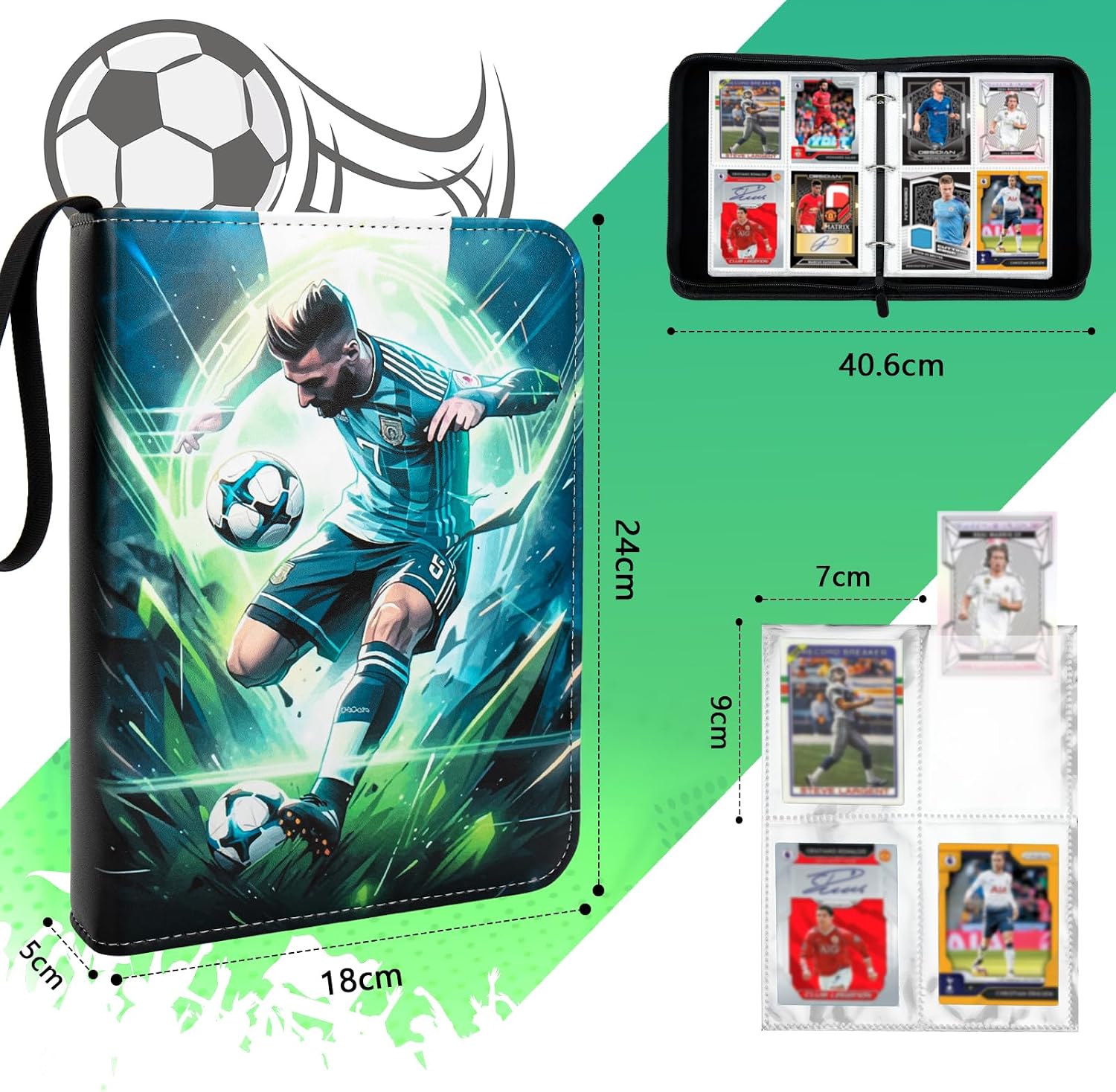 Thumbnail 1 de TAOPE Football Card Album: 400-pocket Binder with 50 Pages, PU Leather, 3‑Ring Compact Card Holder