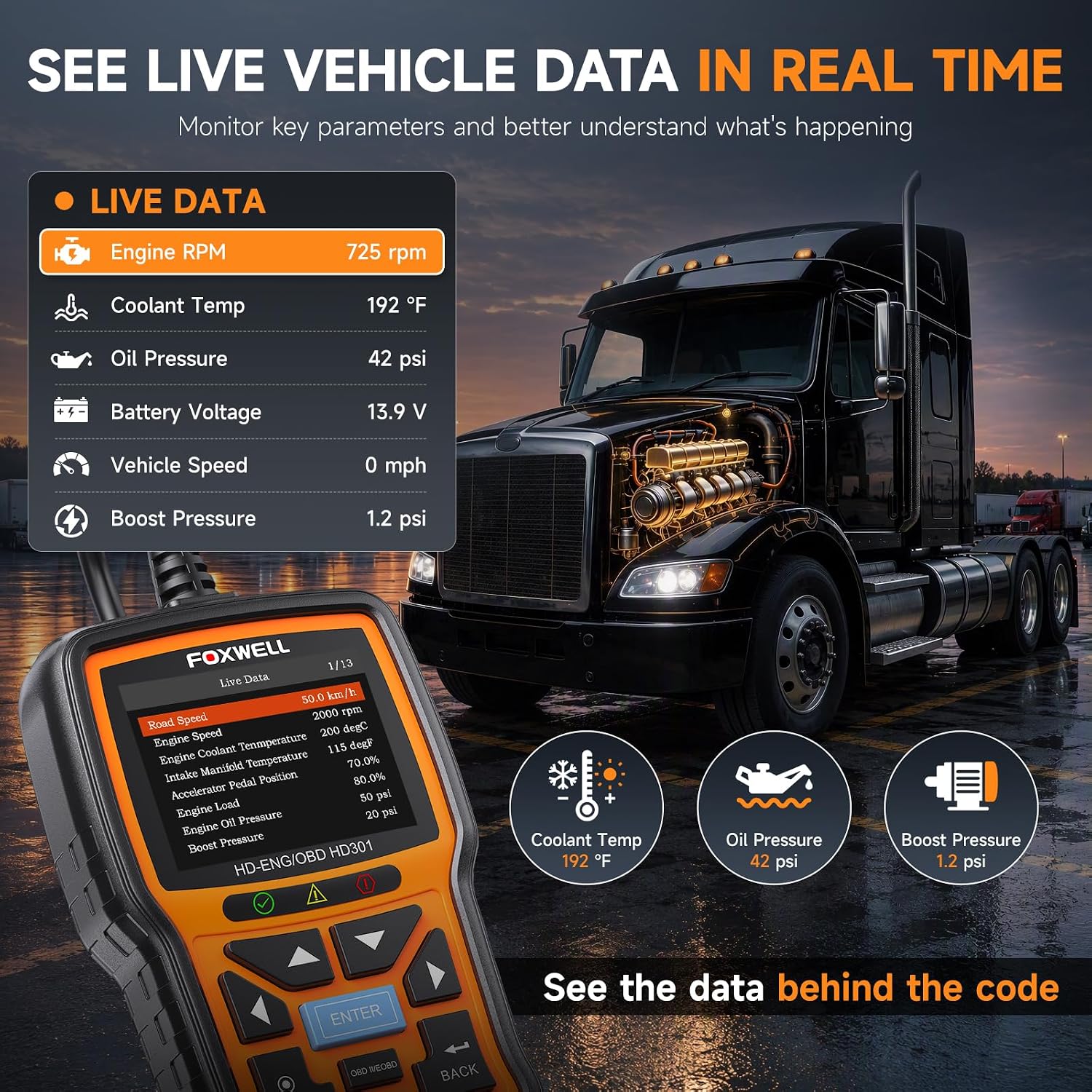 Detalle de FOXWELL HD301 Heavy Duty Truck Scanner: Full System Diesel Diagnostic Tool