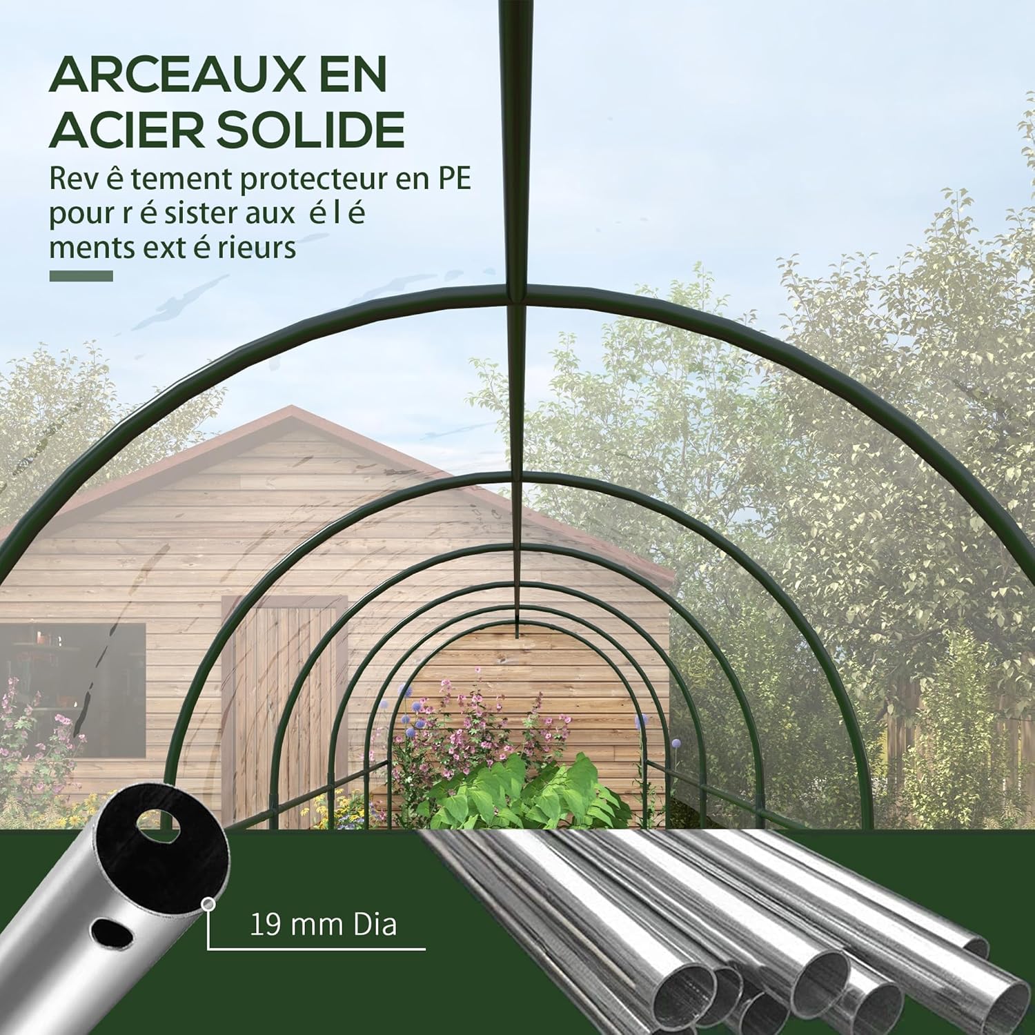 Thumbnail 3 de Outsunny Serre de Jardin – Serre à tomates 600 x 123 x 171 cm, cadre acier et bâche renforcée, transparente