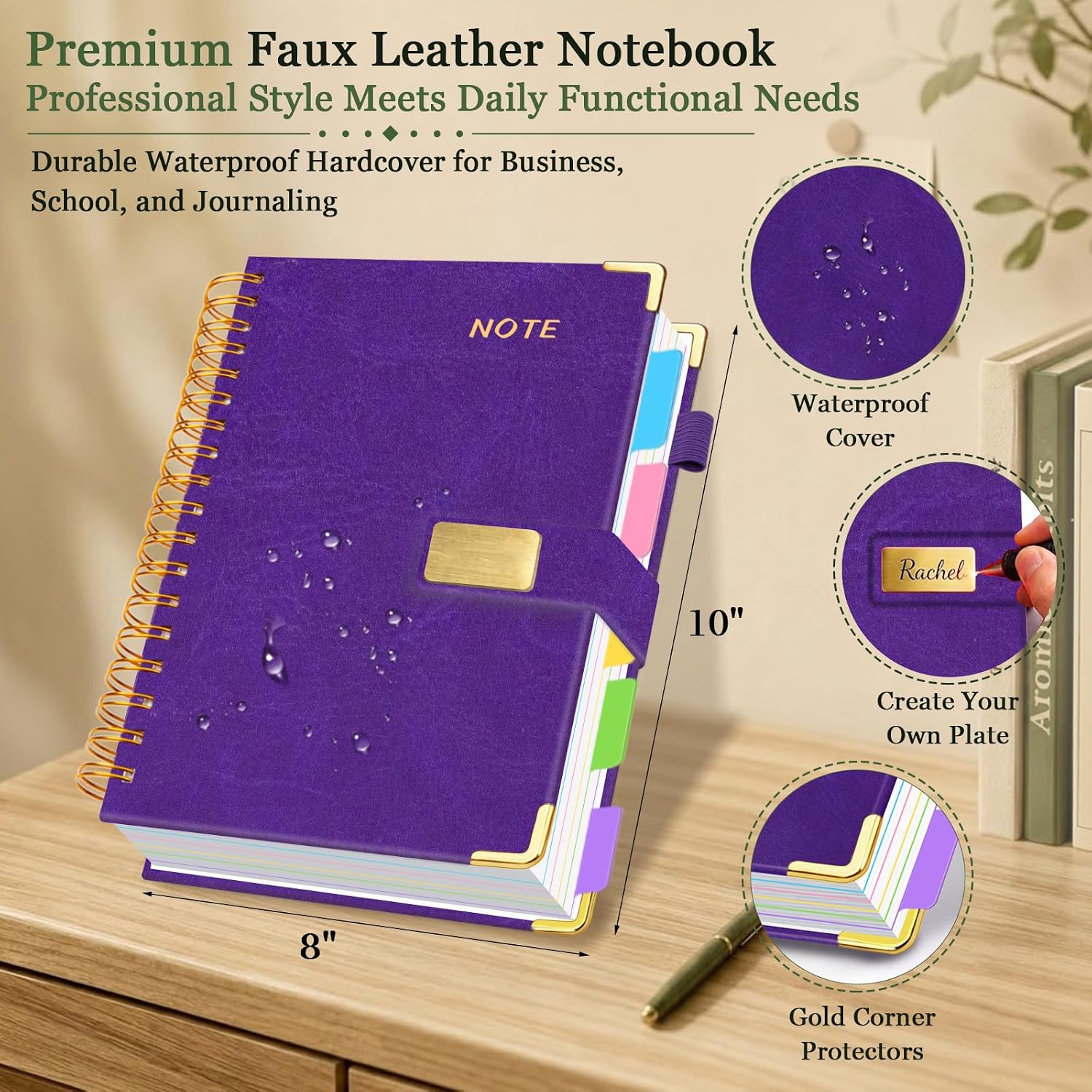 Detalle 1 de HDhuiun 5-Subject Spiral Notebook, 8 x 10 in, 300 Pages, Pocket Dividers
