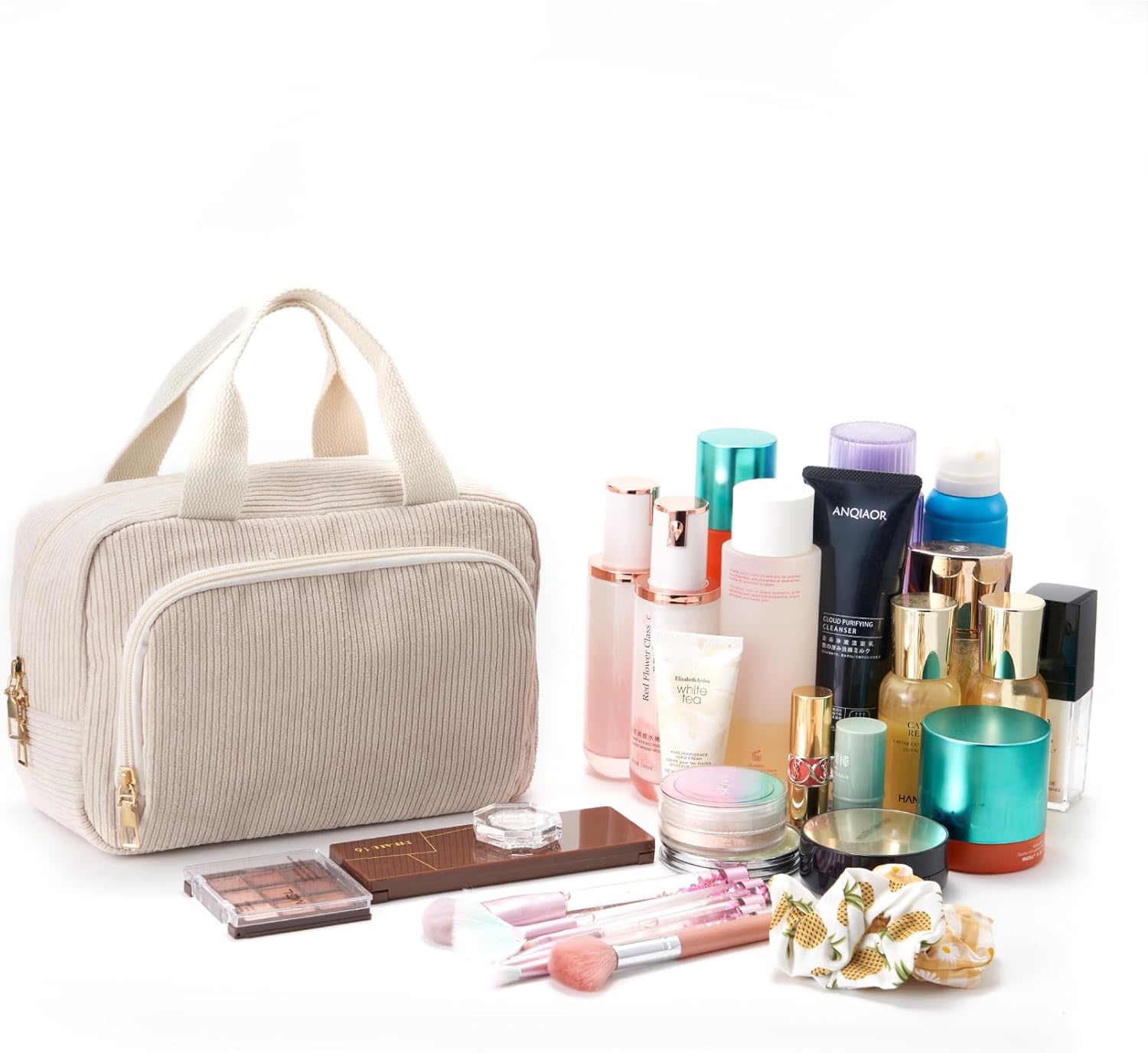 Thumbnail 5 de Funtlend Kulturtasche Damen Cord Kosmetiktasche – kompakte Reisebegleiterin mit Aufhängefunktion (25 × 9 × 16 cm)