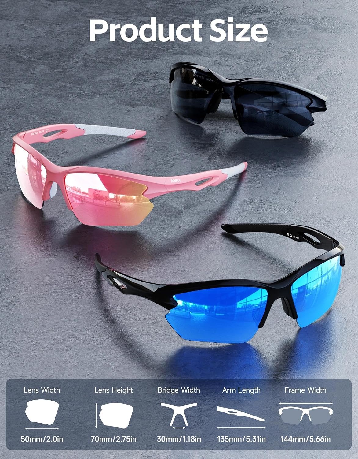 Detalle de BONDDI Fahrradbrille: Polareisierte Sportsonnenbrille mit unzerbrechlichem TR90-Rahmen
