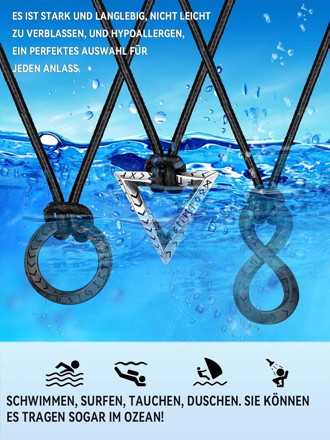 Thumbnail 4 de FaithHeart Lederkette mit Runen-Anhänger aus 316L-Edelstahl – verstellbares Lederband im Wikinger-Stil