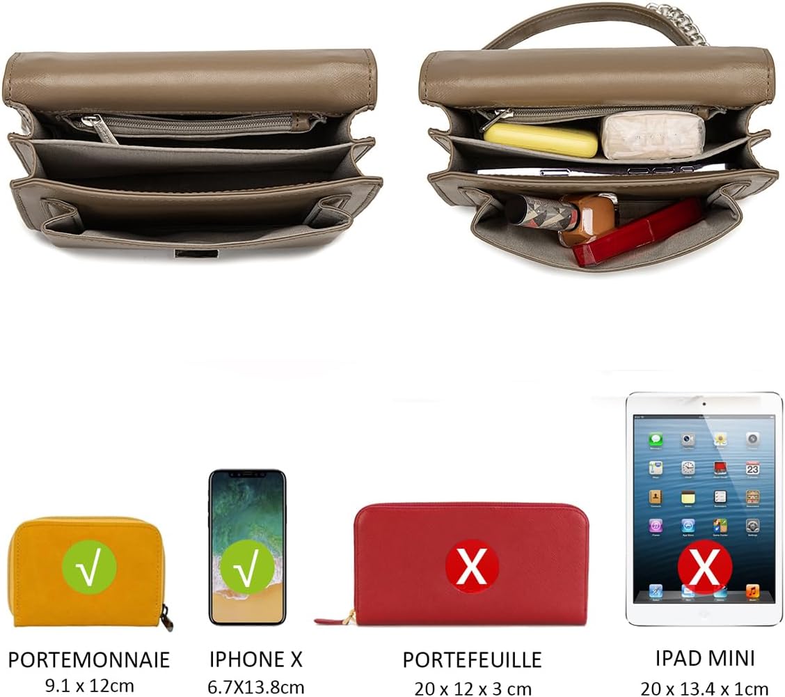 Thumbnail 5 de Petit sac bandoulière femme David Jones en simili cuir PU rigide à chaînes – mini pochette beige