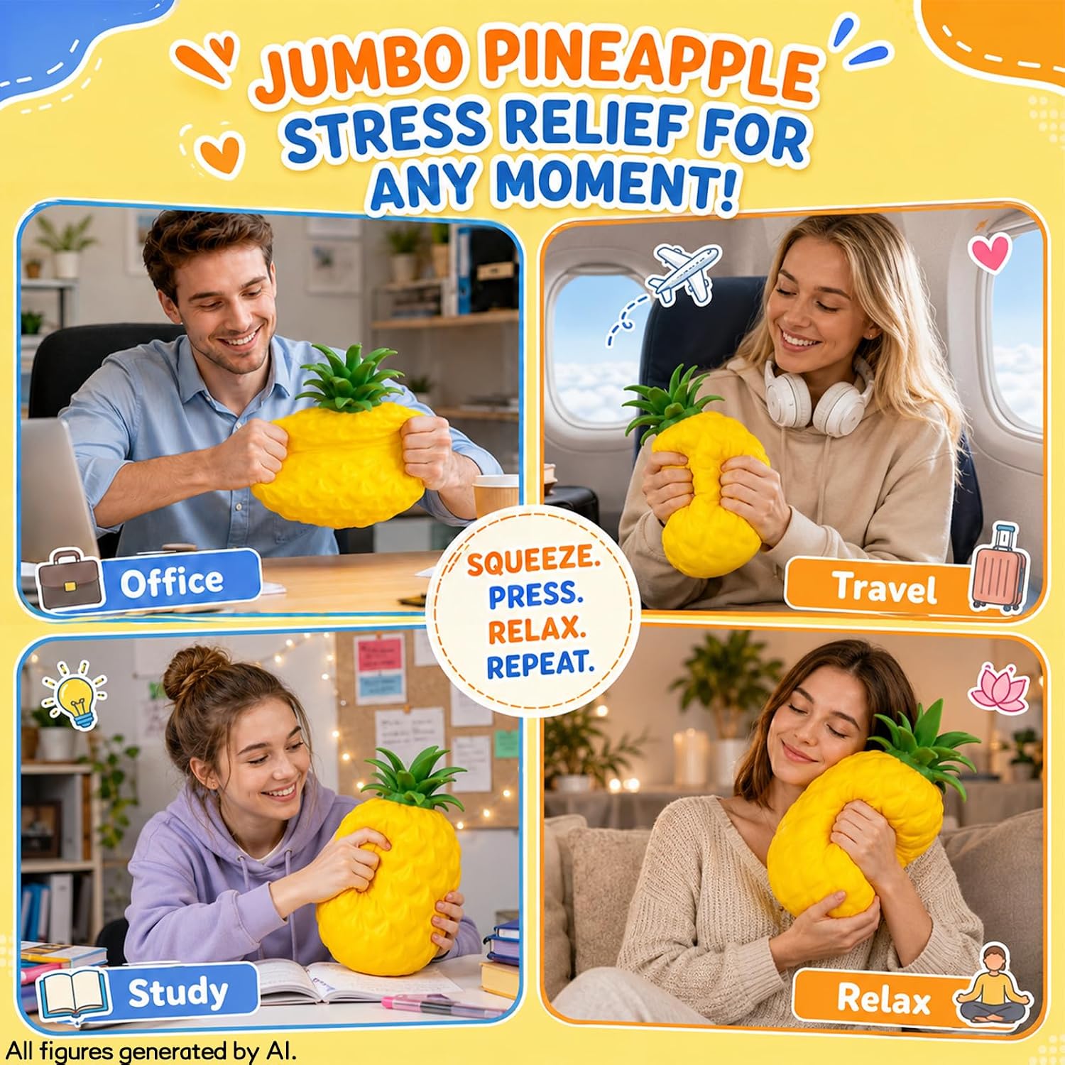 Thumbnail 6 de BREIS mianfen-shucai Jumbo Pineapple Squishy Toy, Yellow Sensory Fidget