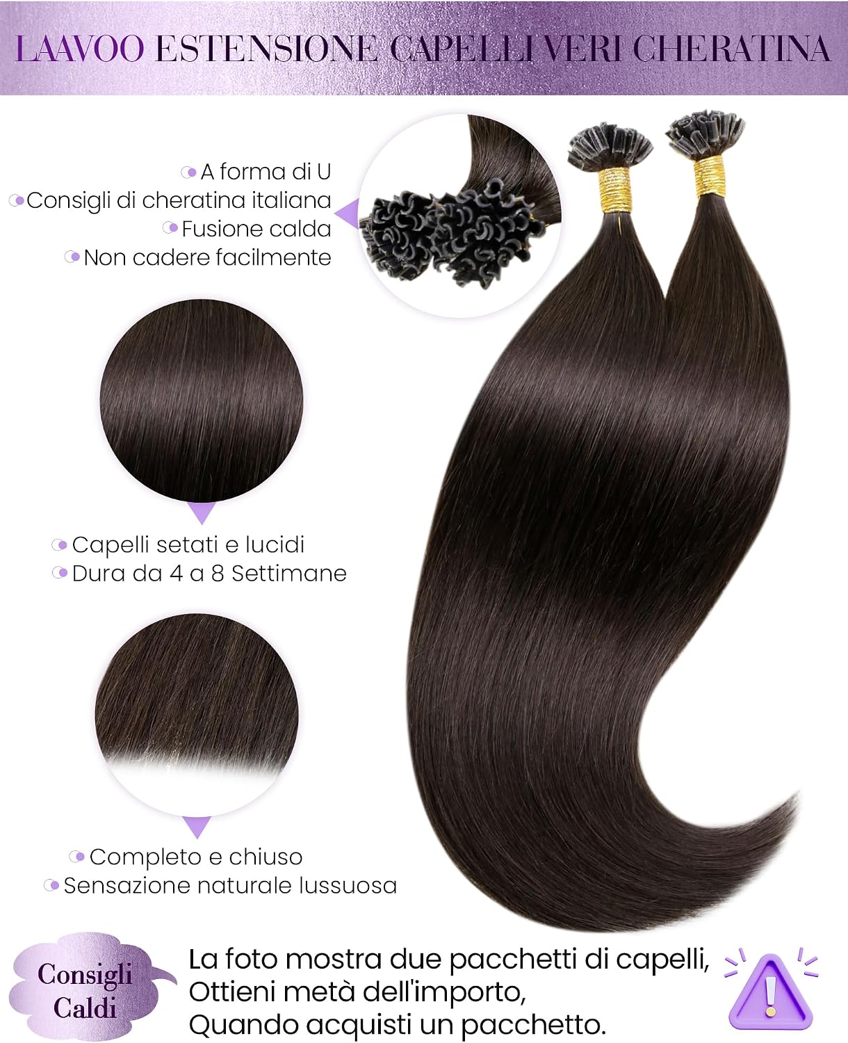 Detalle 2 de LaaVoo extension capelli cheratina 50 ciocche 35cm