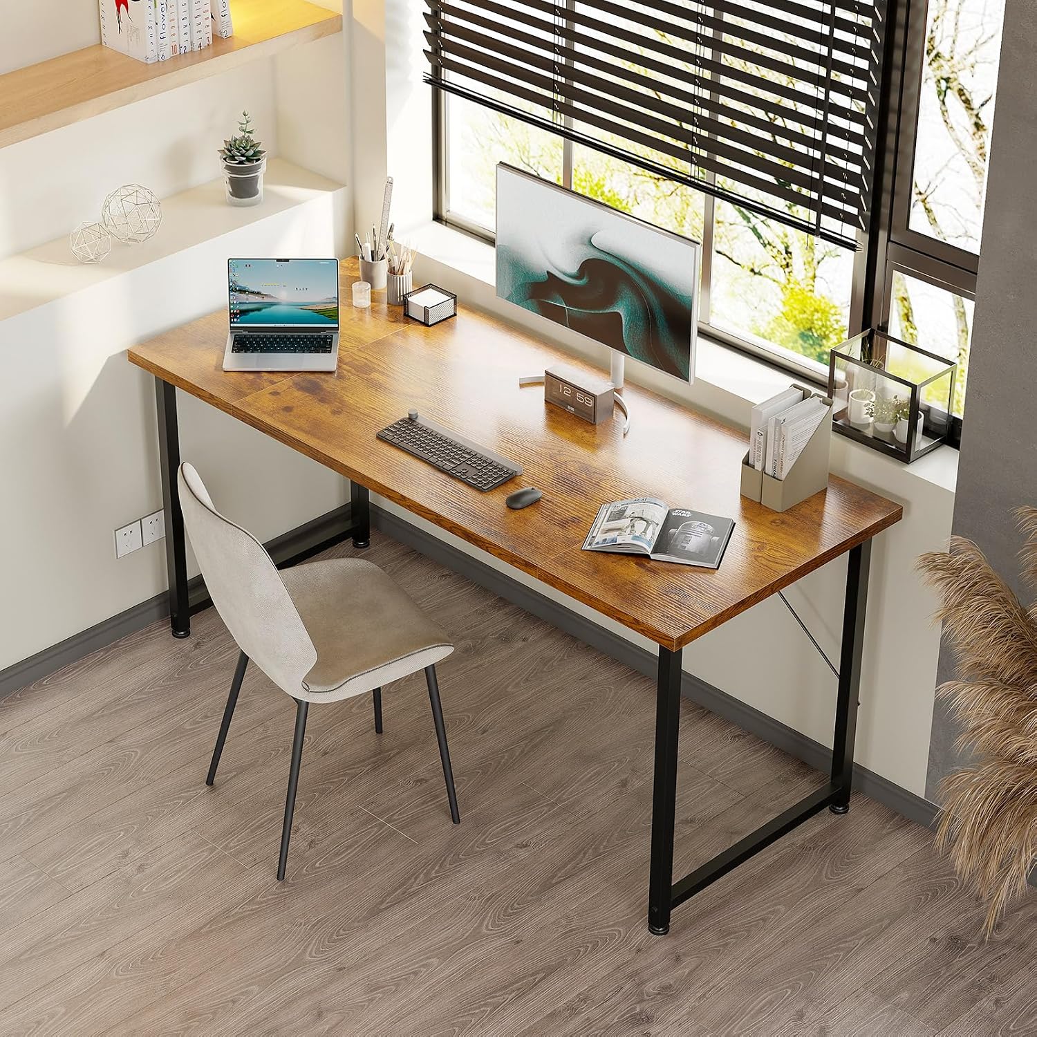 Detalle 2 de ODK Schreibtisch 140×50 cm Computertisch für Büro, Homeoffice & Wohnzimmer in Braun