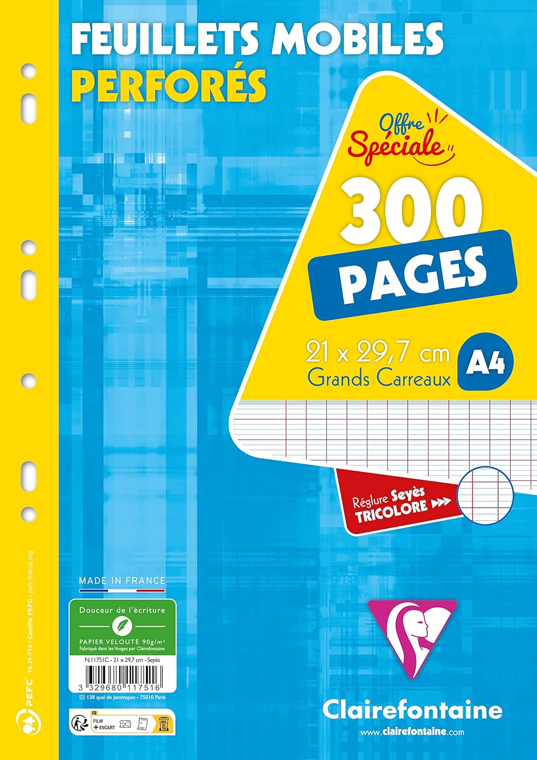 Thumbnail 3 de Clairefontaine 11751AMZC – Lot de 2 paquets de copies perforées A4 90 g