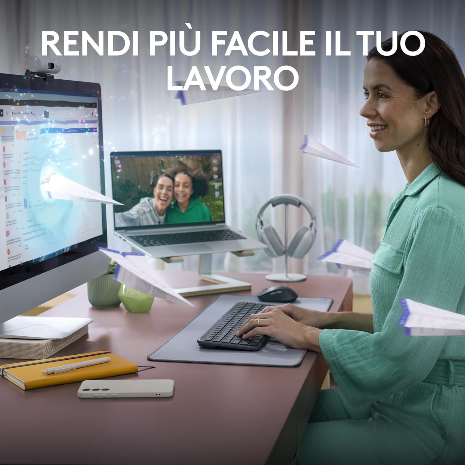 Thumbnail 1 de Logitech MK950 Signature Slim wireless kit tastiera e mouse con digitazione silenziosa e switch su 3 dispositivi (Bluetooth, layout QWERTY IT) grafite