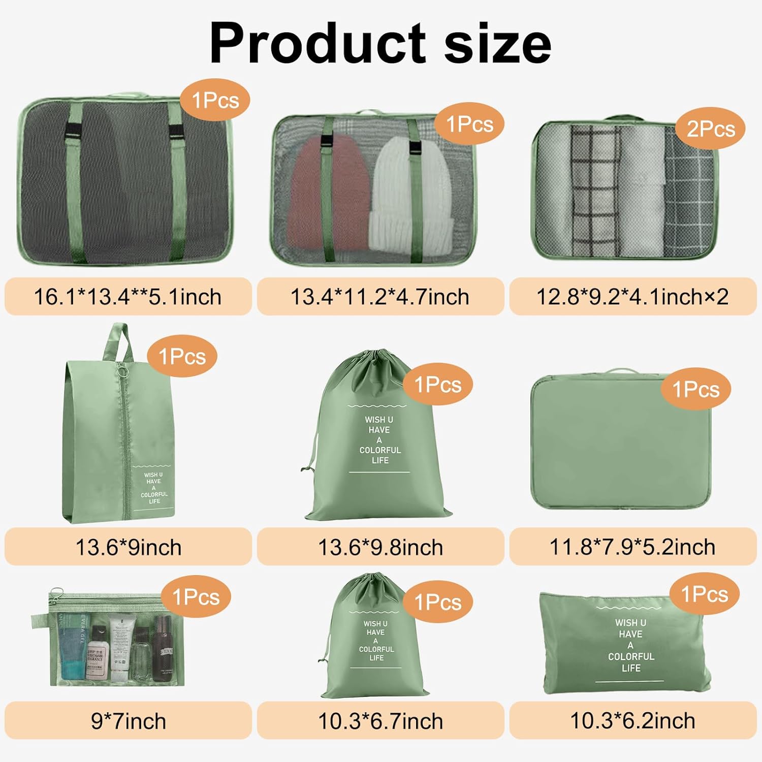 Detalle de Packing Cubes for Suitcases – 10-Piece Travel Organiser Set (Matcha Green)