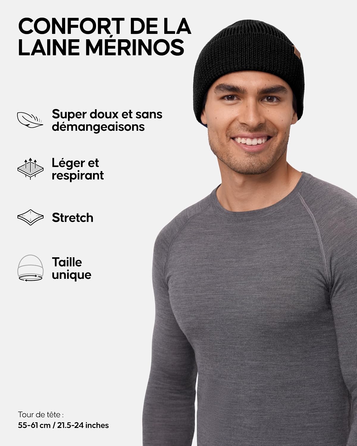 Detalle 2 de DANISH ENDURANCE Bonnet en laine mérinos — bonnet thermique 🧣