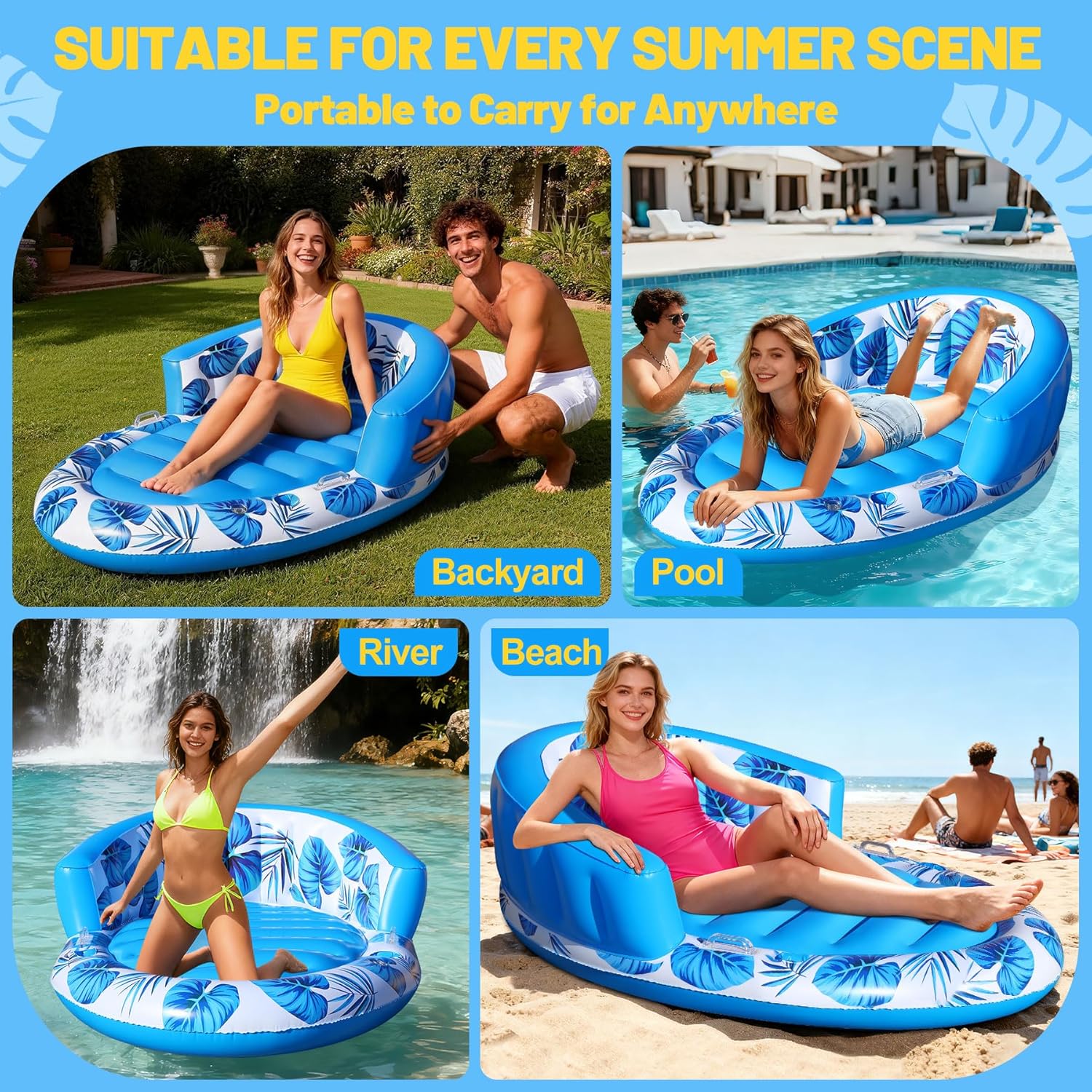 Thumbnail 6 de Luxfero Matelas Gonflable Piscine Adultes 160 x 100 cm avec Dossier et Porte-Gobelet – Bouée Chaise pour Plage et Jardin