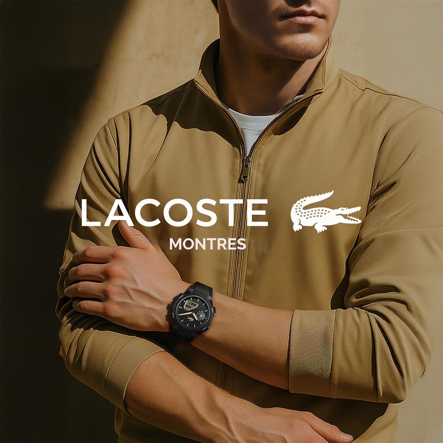 Detalle de Lacoste LC33 Montre hybride analogique-digital – 45 mm, bracelet silicone, étanchéité 10 ATM