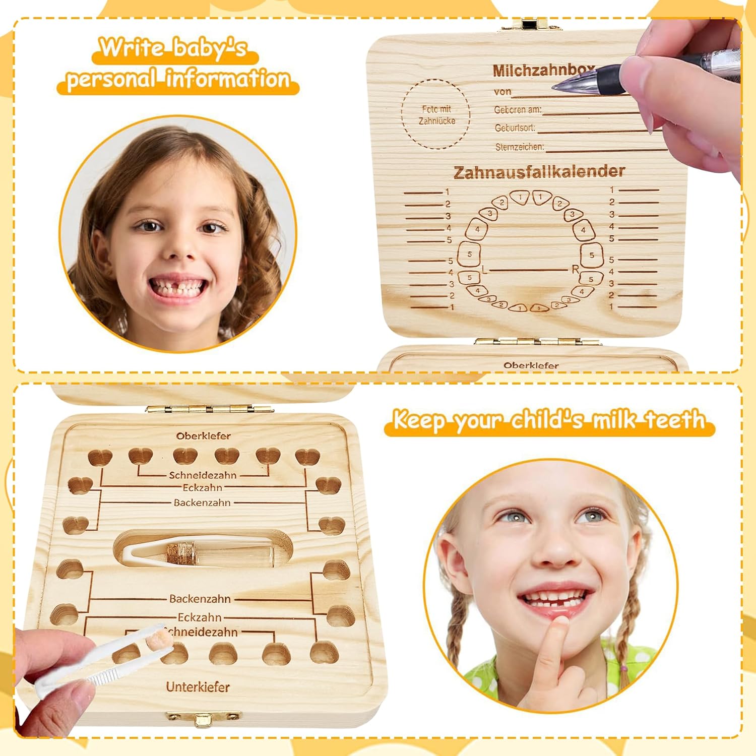 Detalle 2 de Sunshine smile Zahnfee Geschenke Mädchen – Zahnbox aus Holz zur Aufbewahrung der Milchzähne
