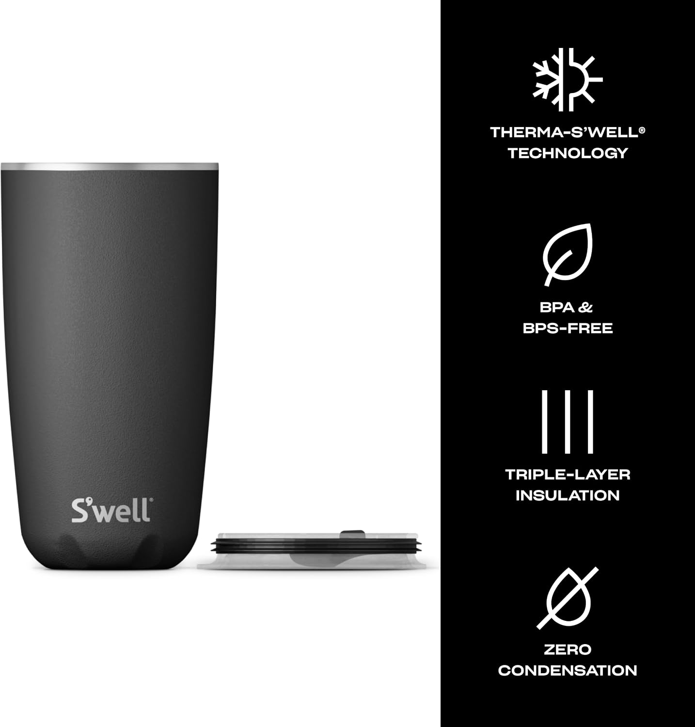 Thumbnail 3 de S'well Onyx 530ml Tumbler with Lid, Triple-Insulated Stainless Steel