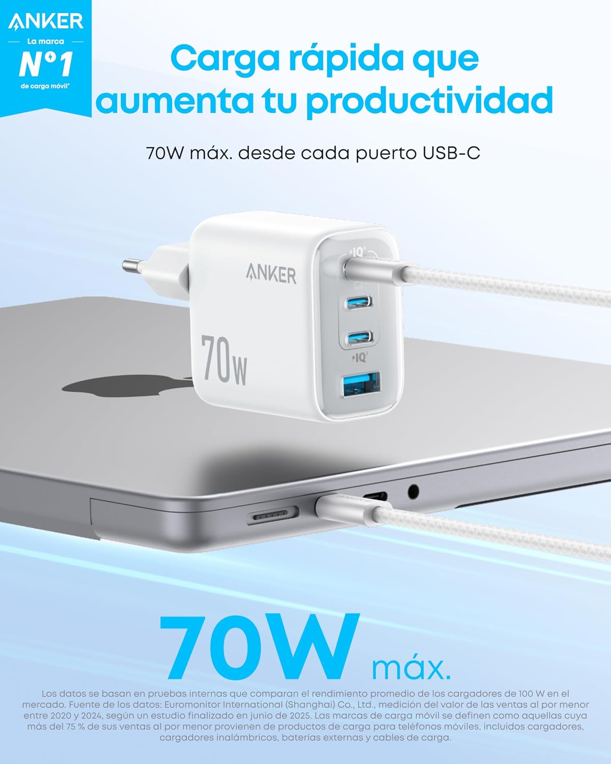 Detalle 2 de Anker Zolo 70W Cargador USB 4 puertos