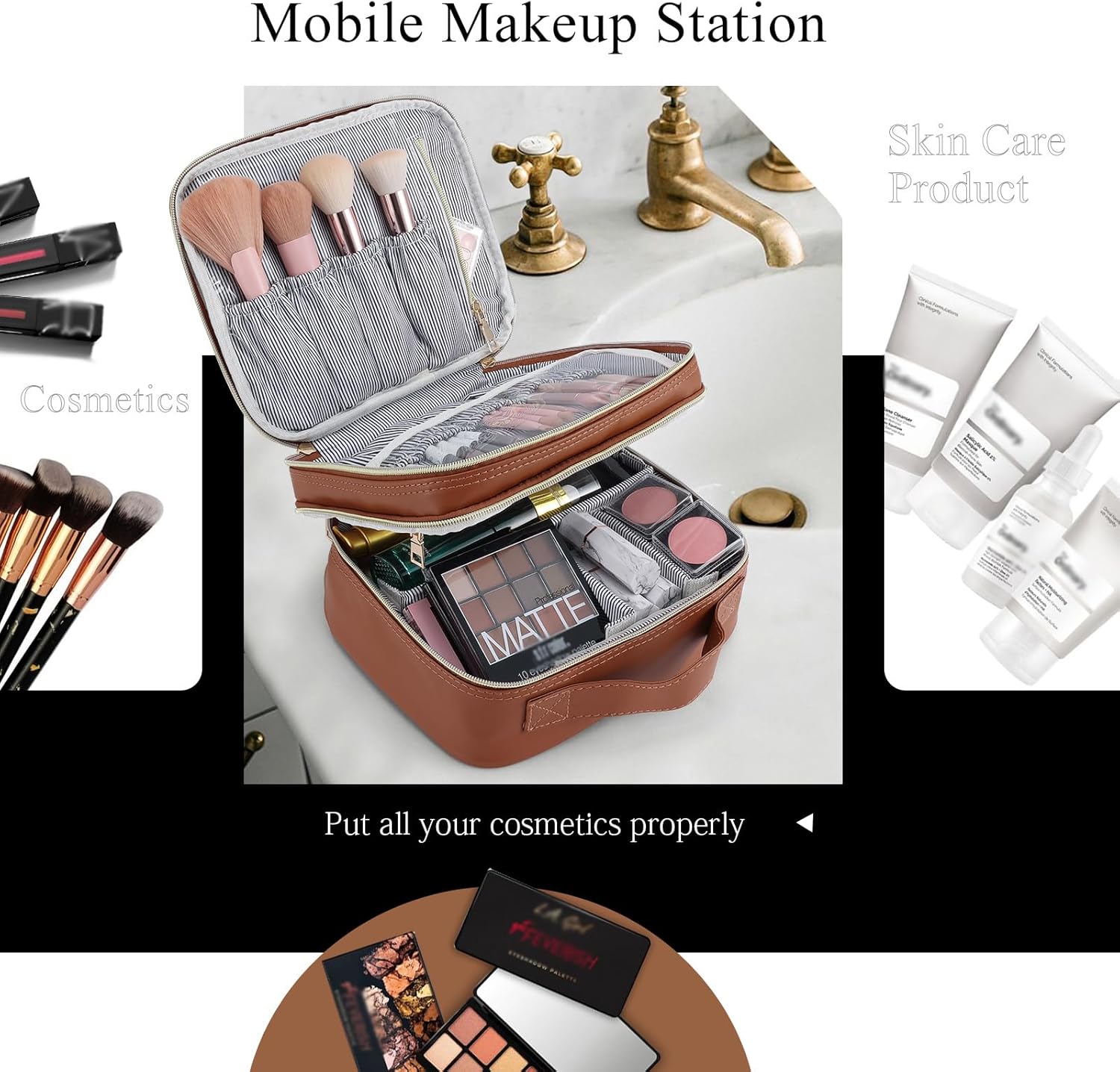 Thumbnail 2 de Joligrace Makeup Bag Cosmetic Case Vanity Train Case with Adjustable Compartments