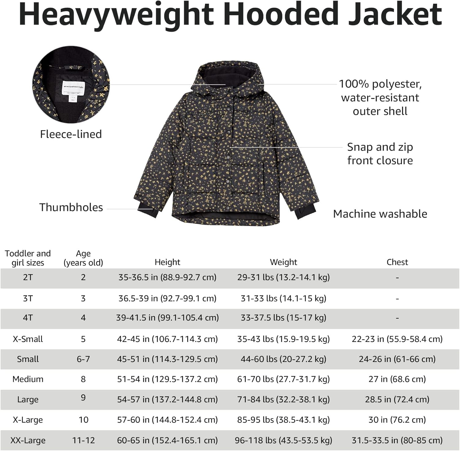 Thumbnail 4 de Amazon Essentials Girls’ Heavyweight Hooded Puffer Coat (Water-Resistant)